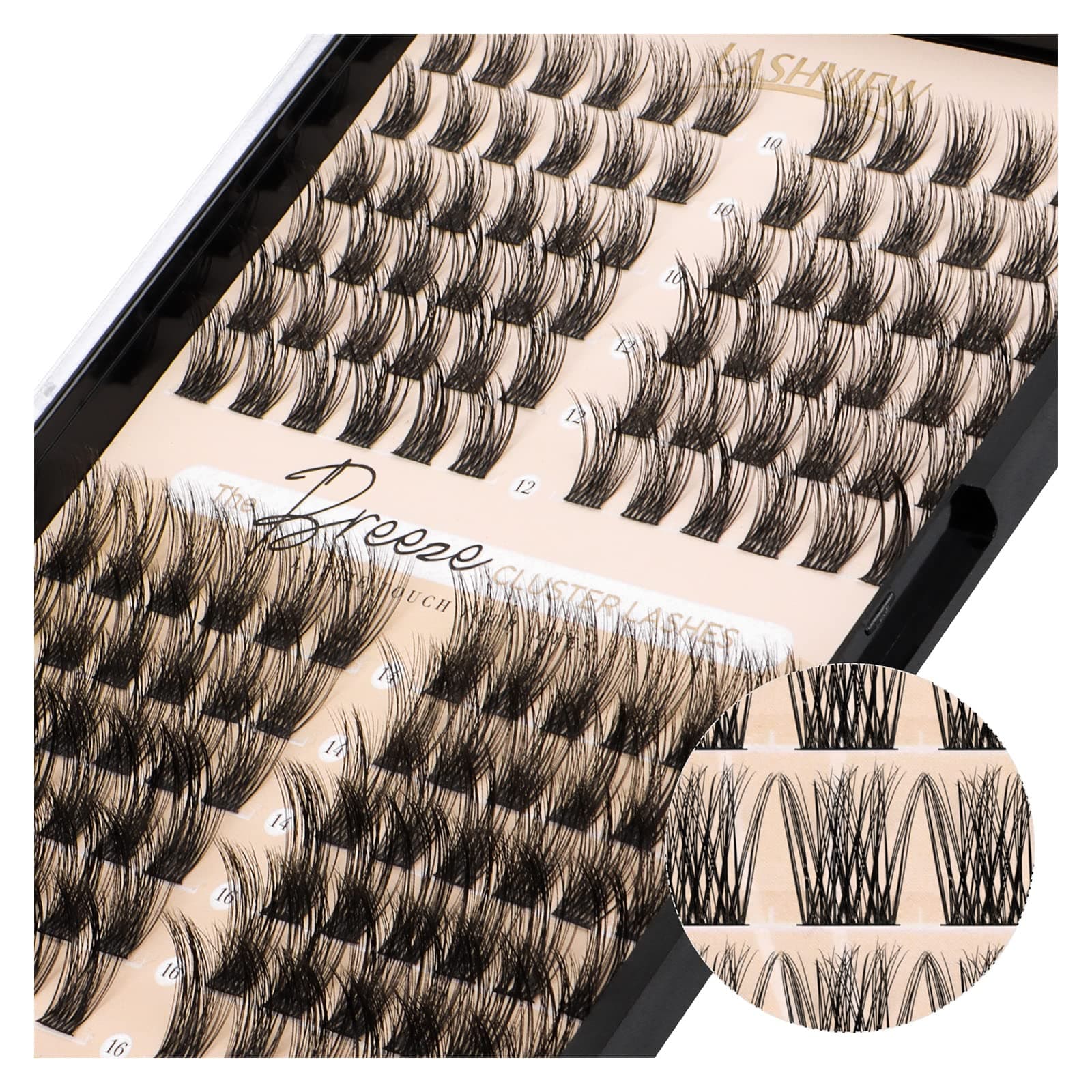 LASHVIEW Lash Clusters, 144 Pcs Cluster Lashes, DIY Cluster Eyelash Extensions Mega Volume Reusable Individual Lashes Cluster Volume Look Super Thin Band & Soft(Volume,C-10-16mix)