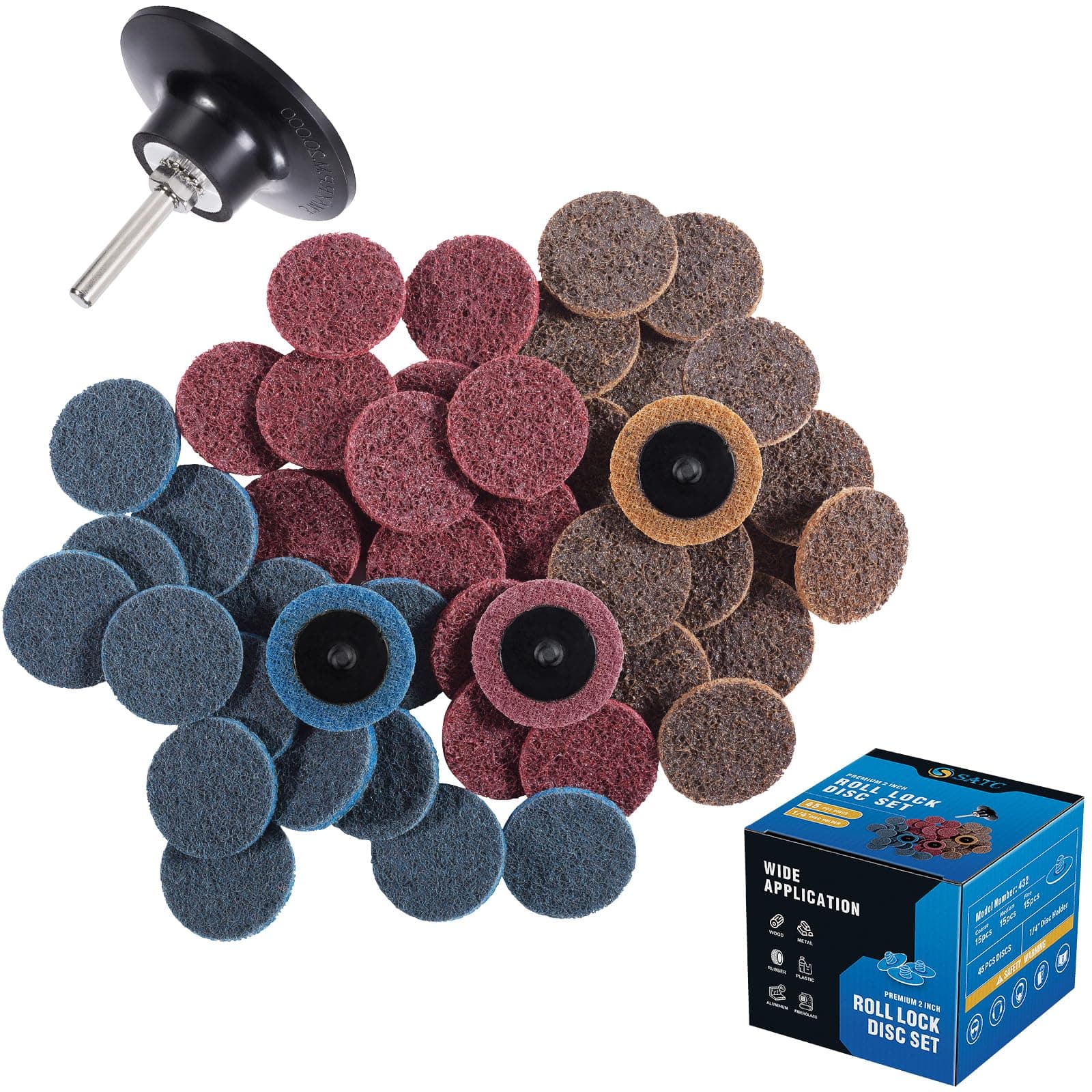 S SATC 46PCS Roloc Discs 2 Inch Roloc Quick Change Discs 1pcs 1/4'' Holder Surface Conditioning Discs Fine Medium Coarse for Die Grinder Surface Strip Grind Polish Burr Finish Rust Paint Removal
