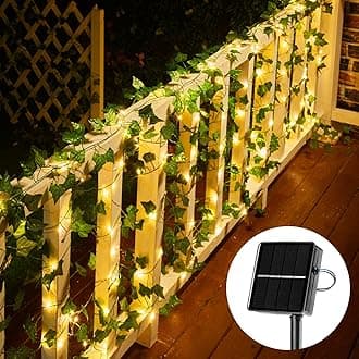 Brightown Solar Fairy Lights Outdoor, 2 Packs Total 66Ft Solar String Lights with Ivy, Plant Vine for Camping Outside Garden Yard Fence Wall