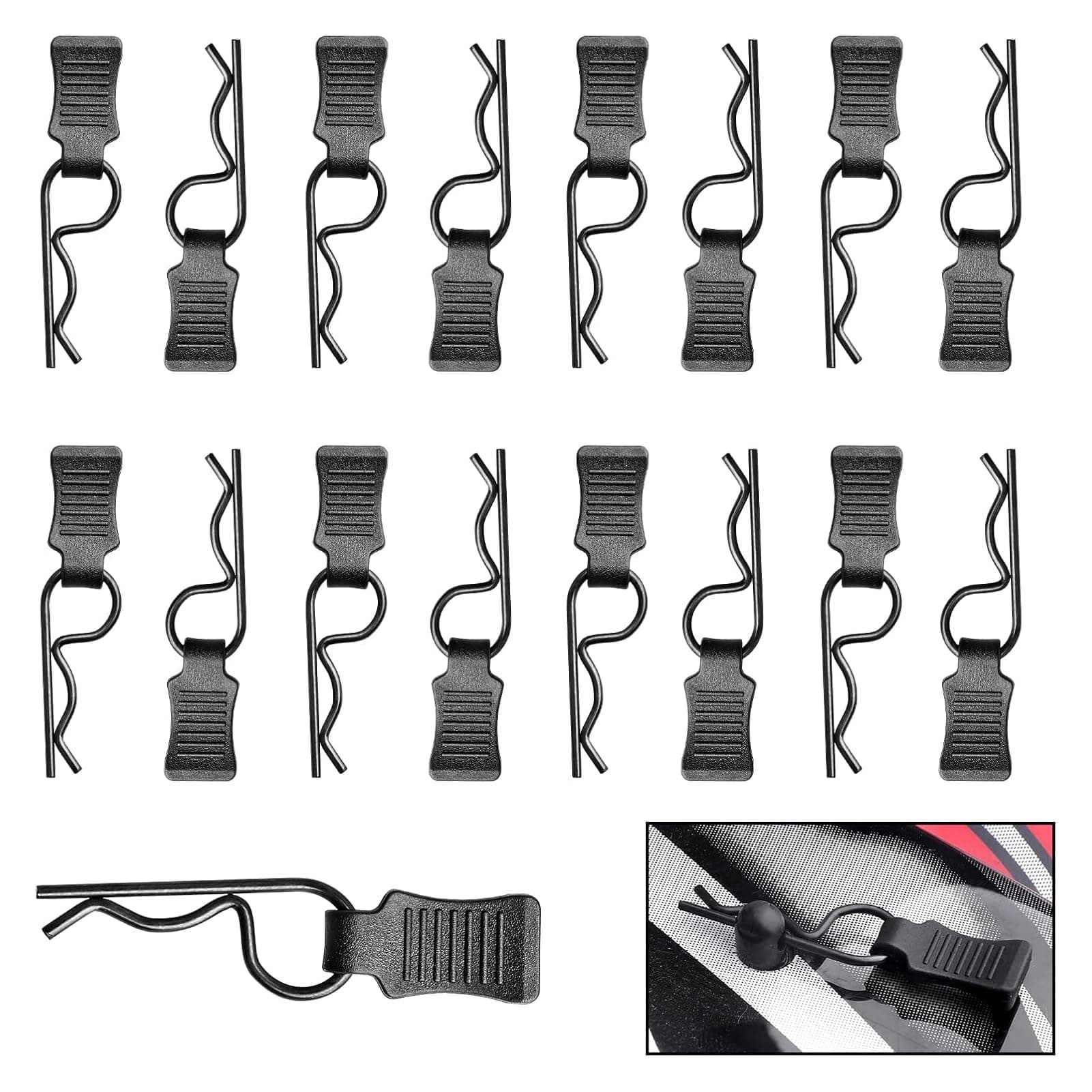 50 Pieces HobbyPark Universal RC Body Clips with Pull Tabs Car Clips R Clips for All 1/10 1/12 Scale Redcat HPI Himoto HSP Exceed RC Car Parts Truck Buggy Shell Replacement,Black
