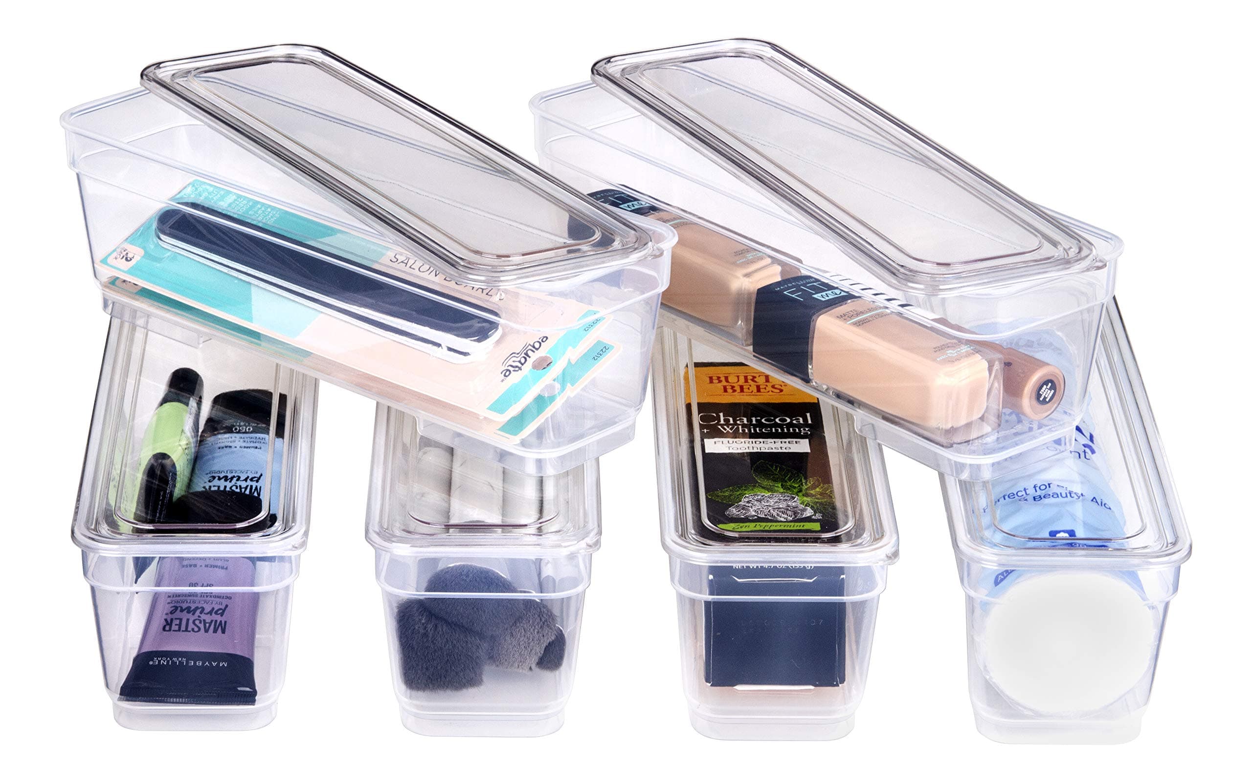 Best Kept 6 Bin Pack, Long Home Organizer Storage Boxes with Lids, Translucent Clear