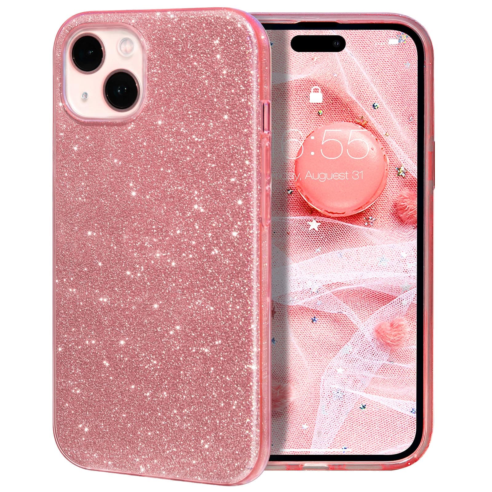 MILPROX Compatible with iPhone 15 Case - Sparkly Glitter Bling Design - 3 Layers Slim Shockproof Protective Bumper Phone Cover