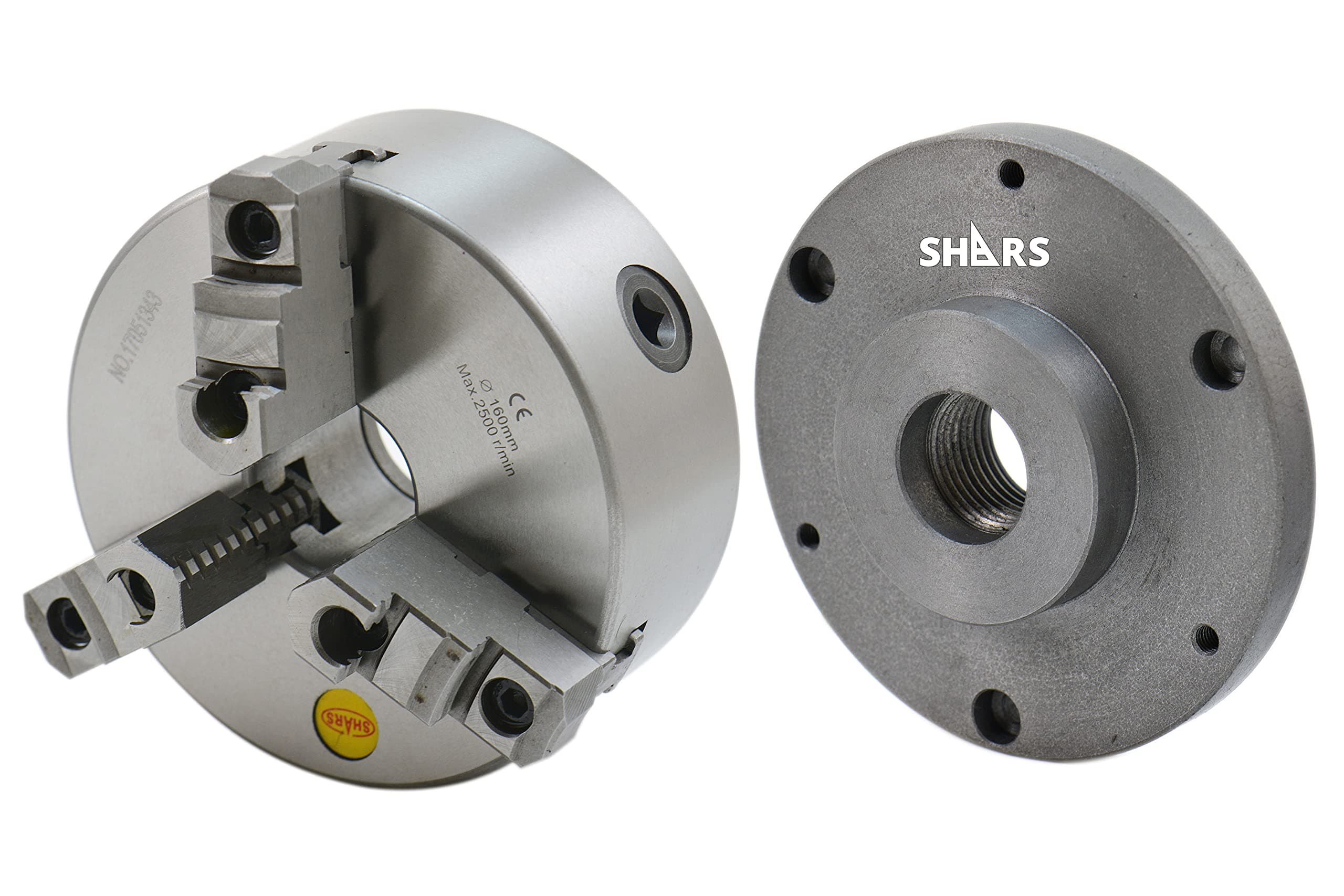 Shars 6" 3 Jaw Self Centering Scroll Lathe Chucks 2 Piece Jaws with 1-1/2-8 Semi-Machined Threaded Back Plate, Machining Required 202-5433-202-6109 L[