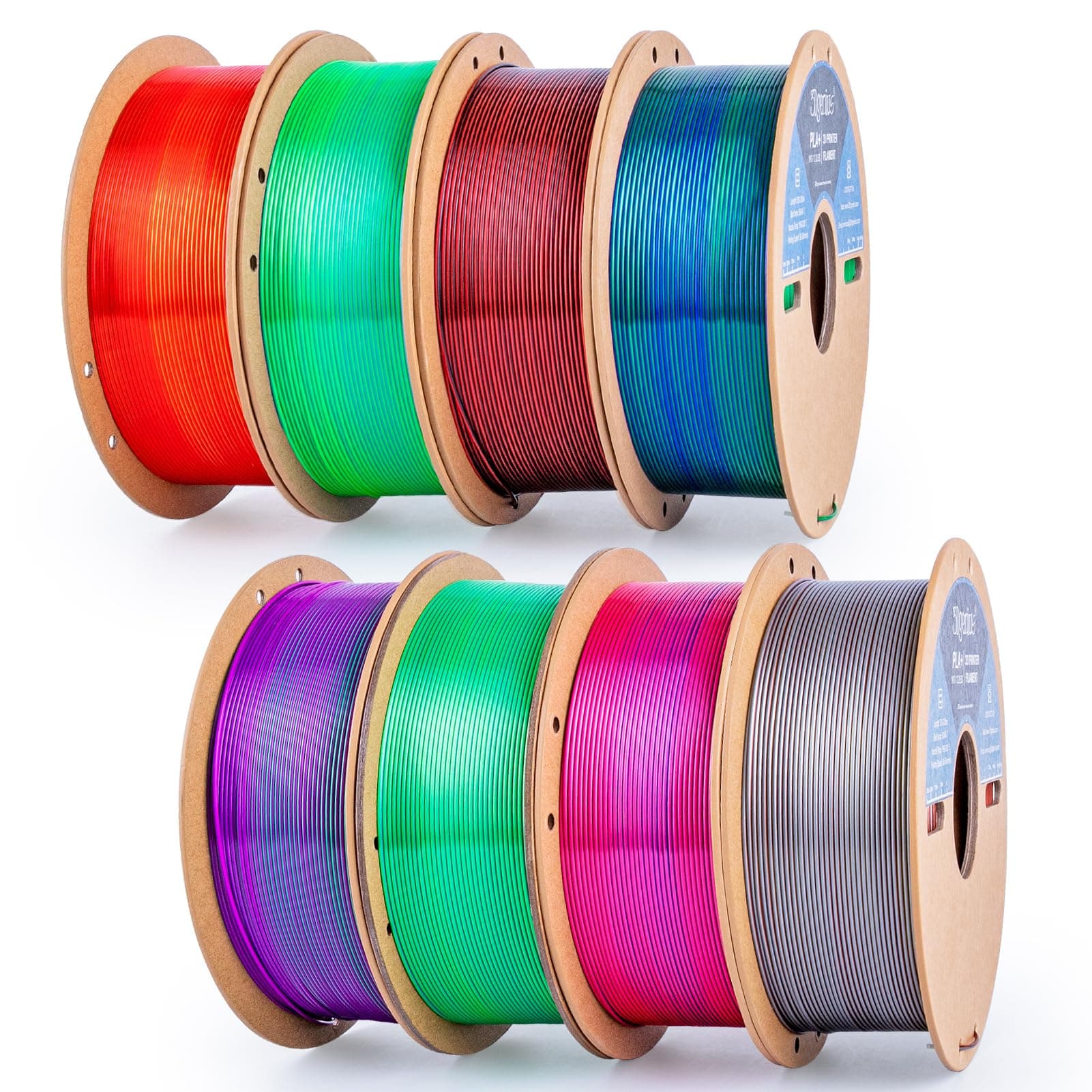 3D Printer Filament Bundle Silk PLA Filament 1.75mm Pack 3D Printing Filament Pack Silk PLA 3D Printer Filament Fit Most FDM Printers, 1KG X 8 Spools, Totally 8KG