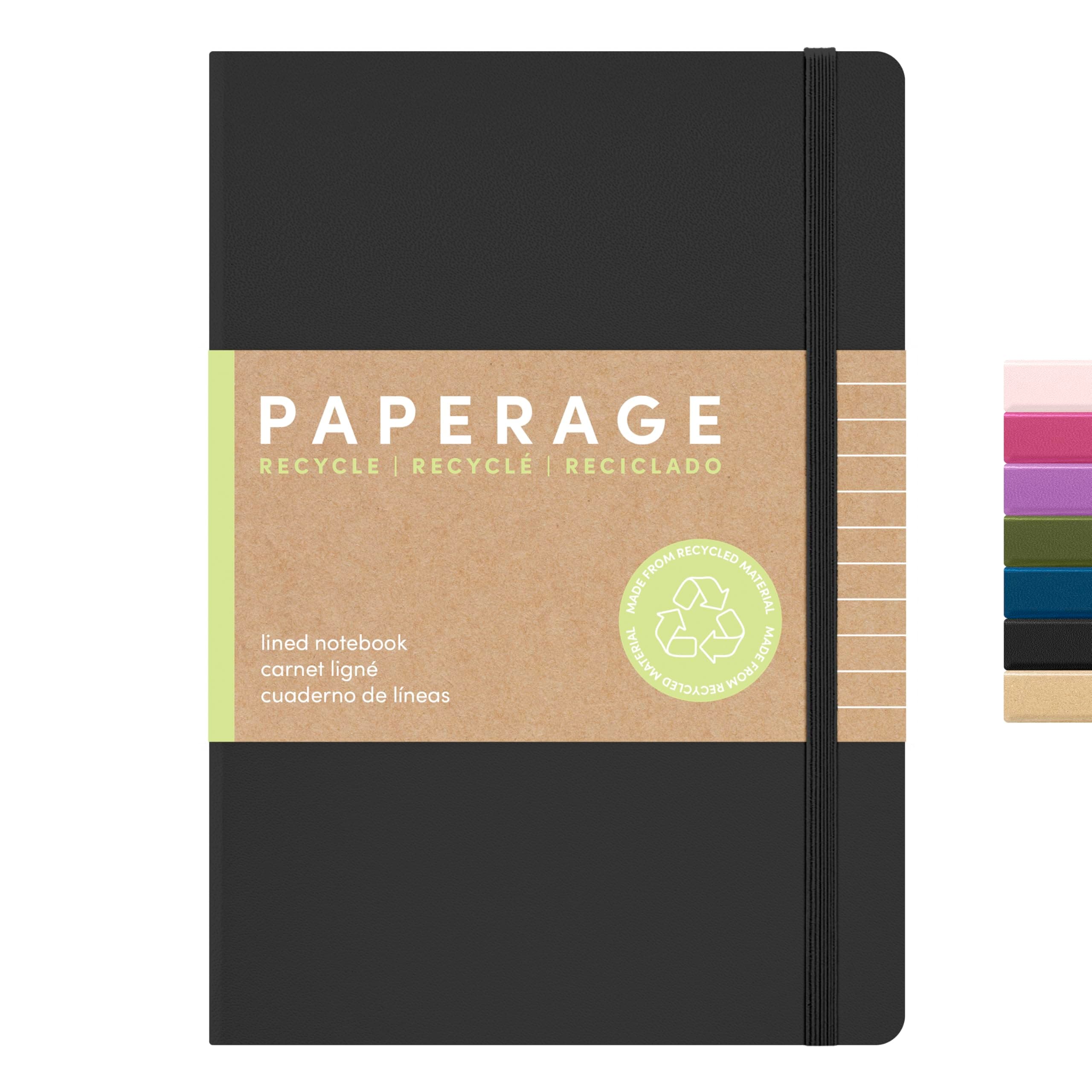 PAPERAGE Recycled Lined Journal Notebook, (Black), 160 Pages, Medium 5.6 in x 8 in - 100 GSM Thick Paper – College Ruled, Hardcover Journaling Notebook for Work, School & Note Taking