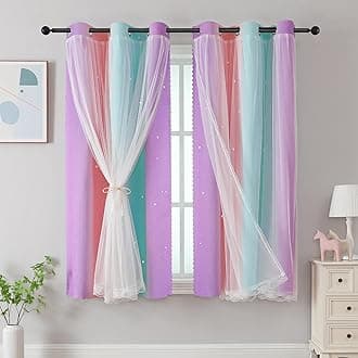 XiDi Curtains for Bedroom Kids Rainbow Pink Purple Green Curtains for Girls Room Darkening 42/63/1