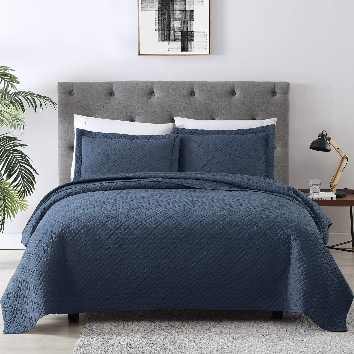 EXQ HomeQuilt Set Square Navy Full/Queen