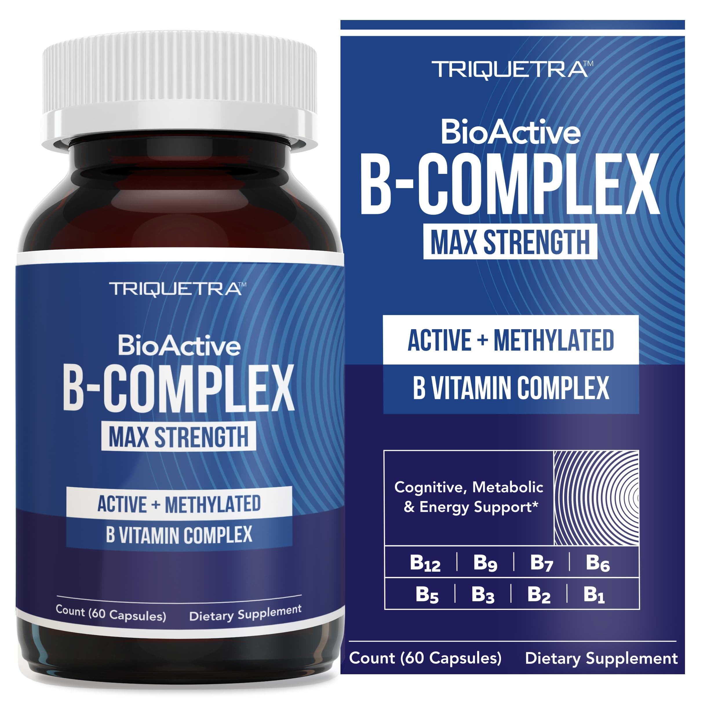 BioActive Vitamin B Complex - Blood Stream Ready, Methylated B Complex - Featuring Methylfolate, 3 BioActive Forms of B12, BenfoPure® B1 & Pantesin® B5-12 B Vitamins in Clinical Doses - 60 Servings