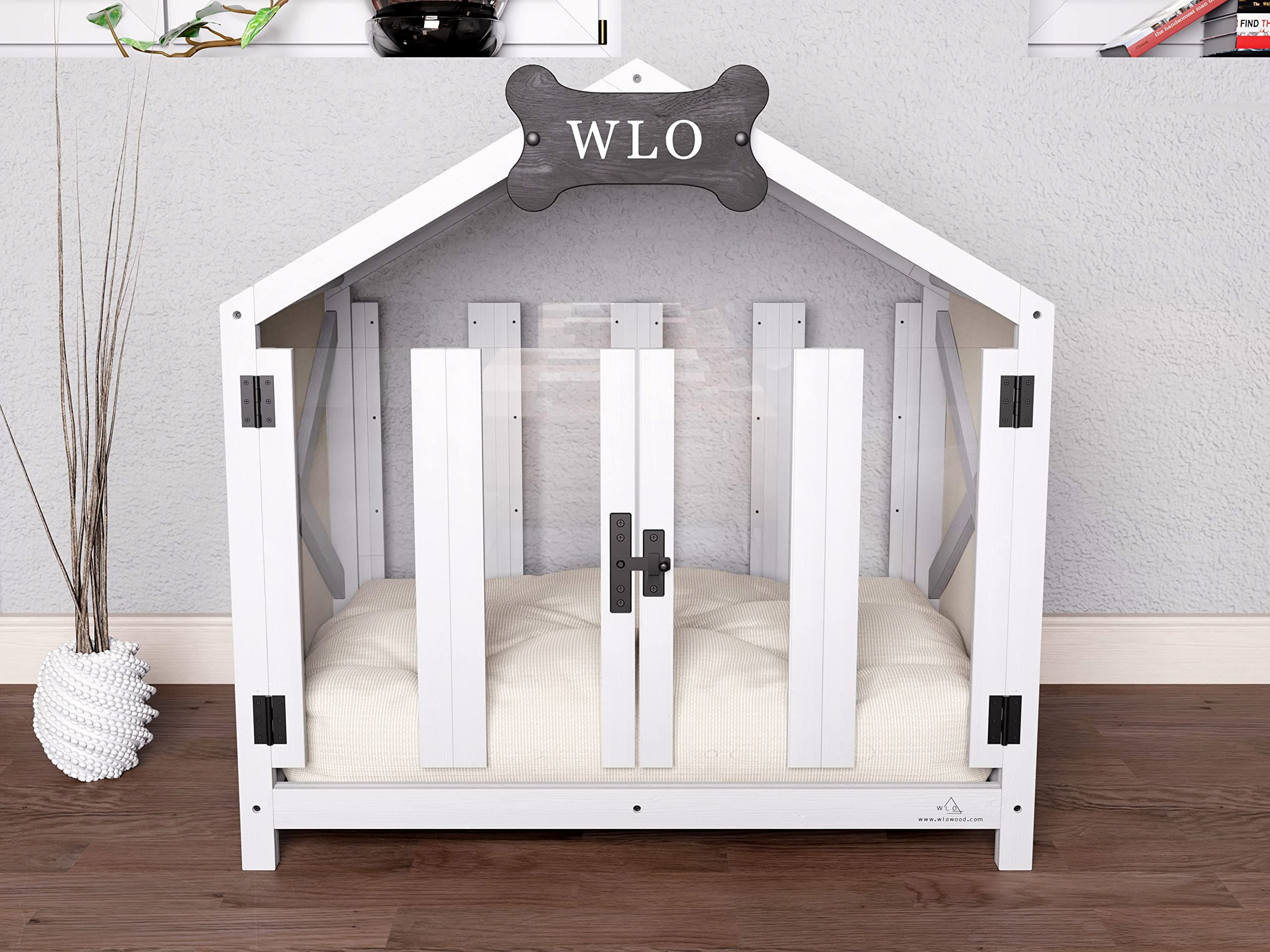 Gabled Elevated Solid Spruce Dog House, Dog Bed, Dog Crate, Dog Kennel, Wood Dog House, Pet House, Pet Furniture, Dog Furniture, WLO (Size 1/5 to 24lbs, White)