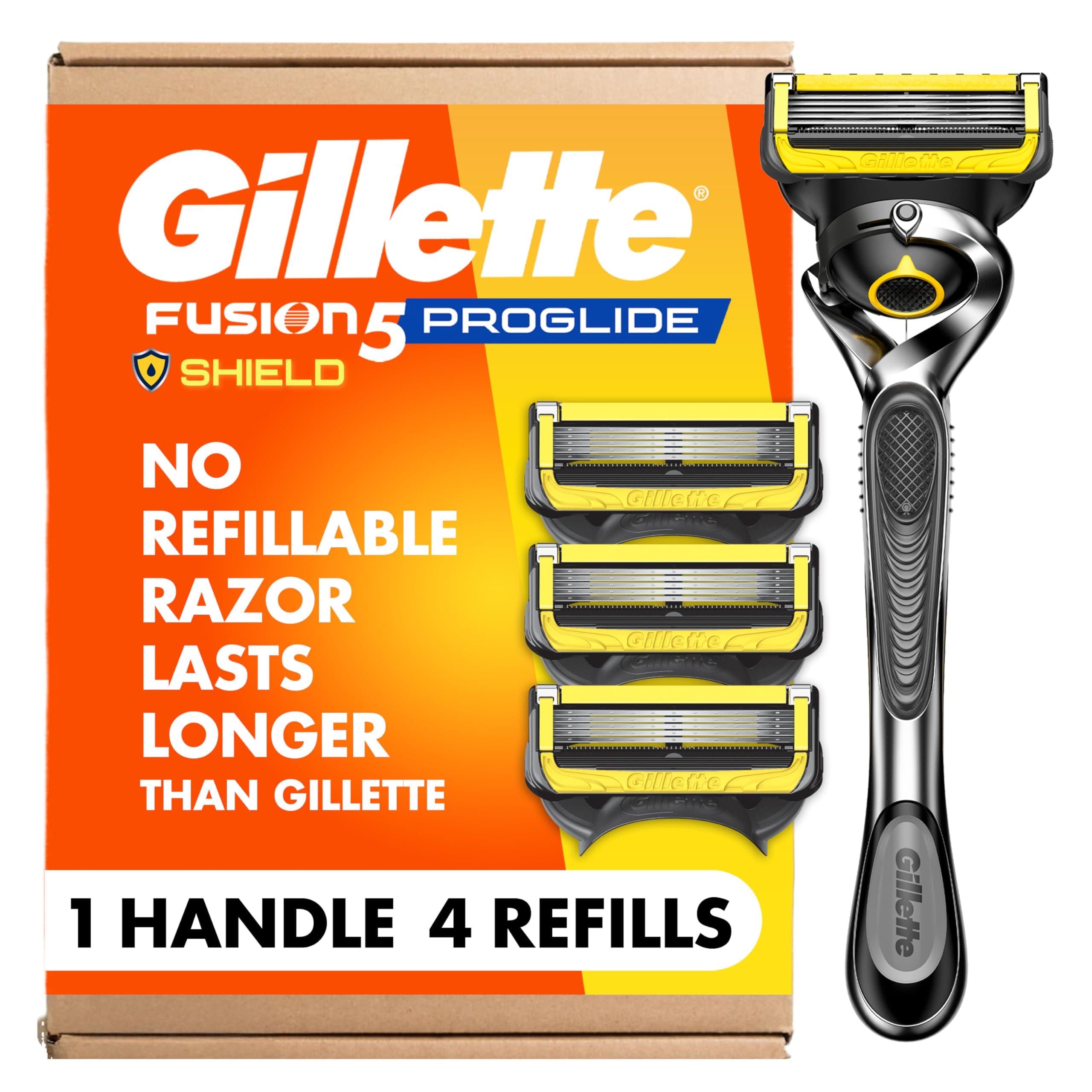 Gillette ProGlide Shield Men's Razor, 5-Blade Razor with Precision Trimmer, 1 Handle and 4 Refills