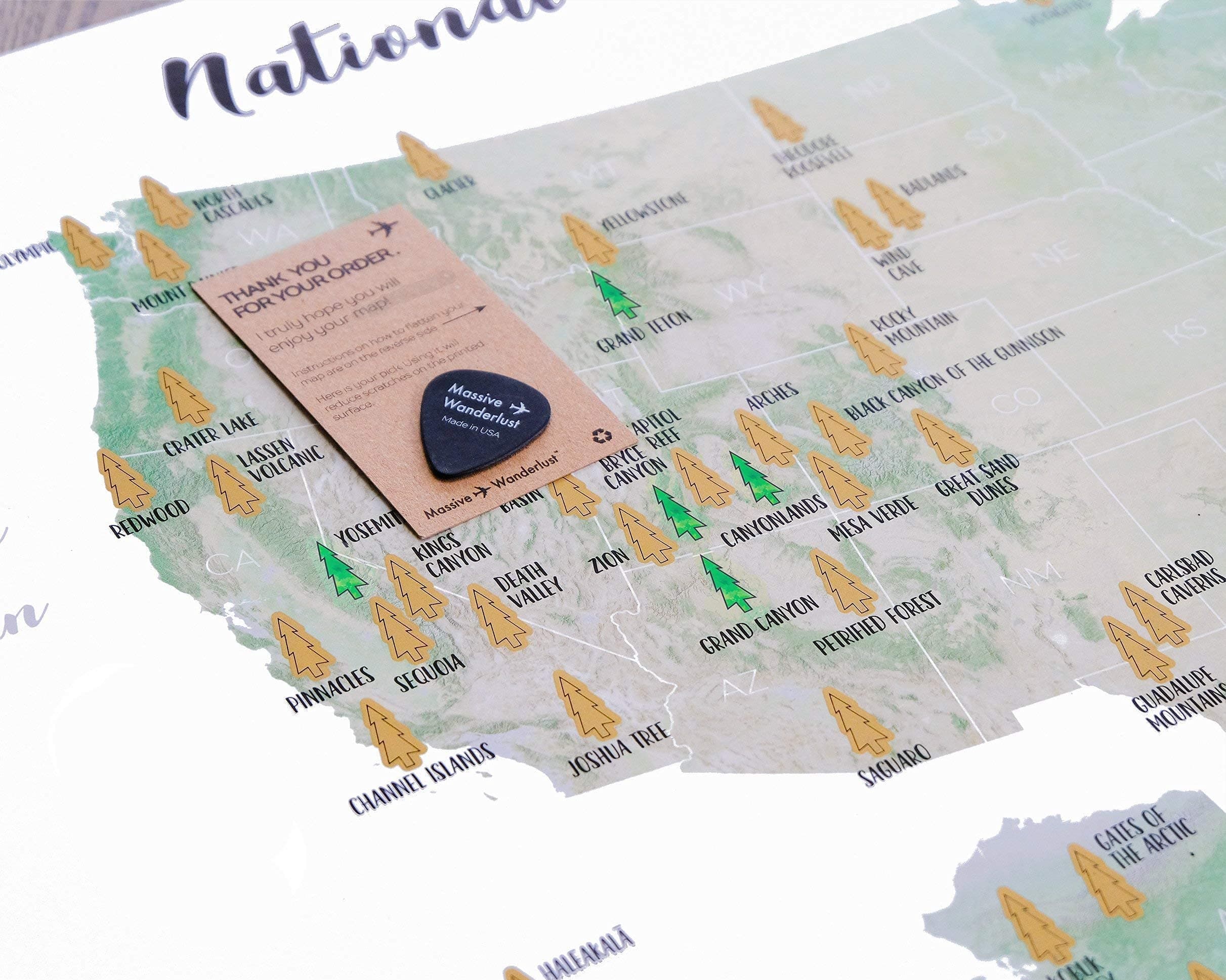 Scratch-off Personalized US National Park Map - Golden Scratch-off surface - Watercolor - Large size 17x23.5" - Made in USA