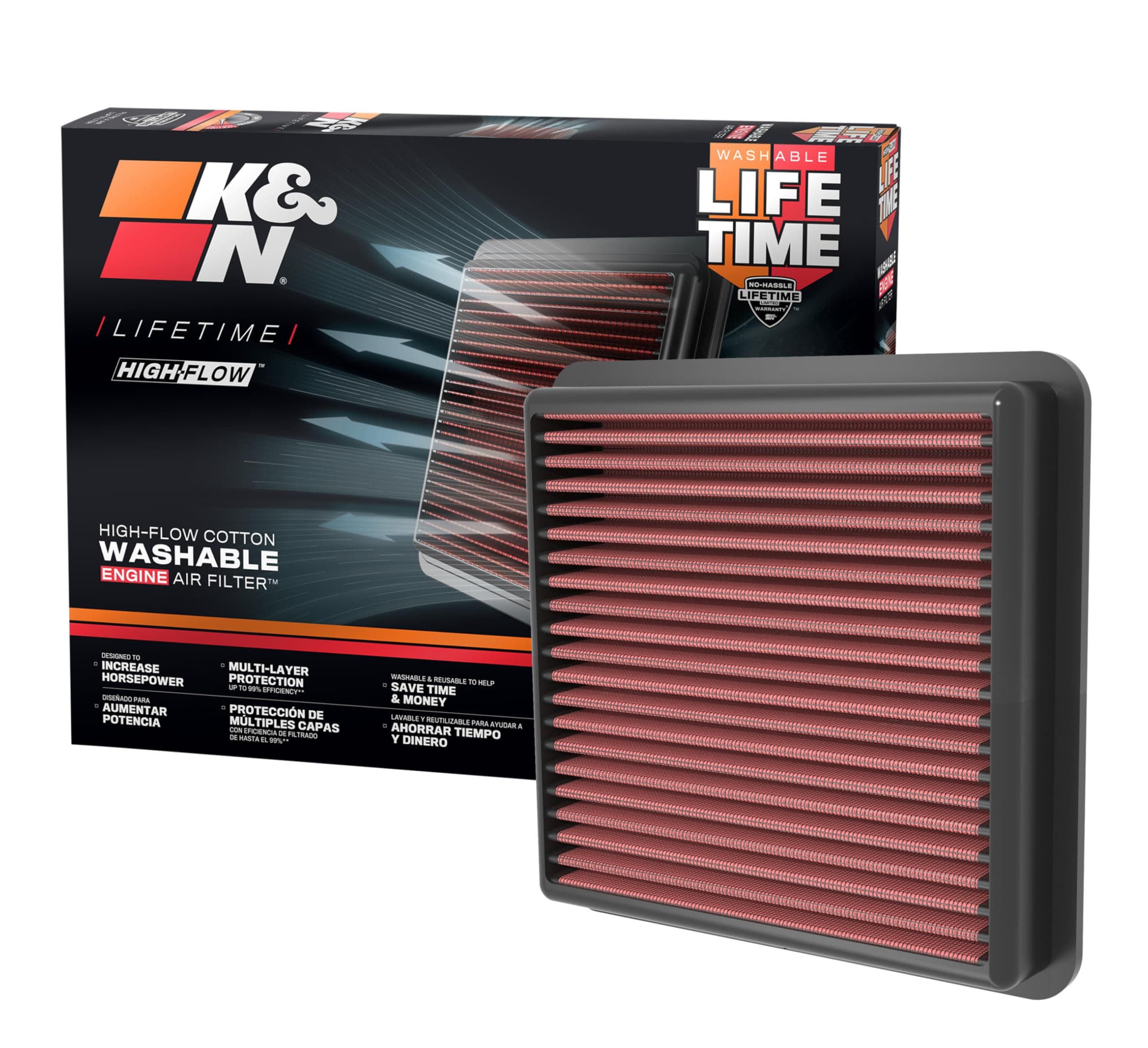 K&N High-Flow Original Lifetime Engine Air Filter: Increase Power: Premium, Washable: Compatible with 2020-2025 Hyundai/Kia: Elantra, i30, Kona, K4, 33-5118
