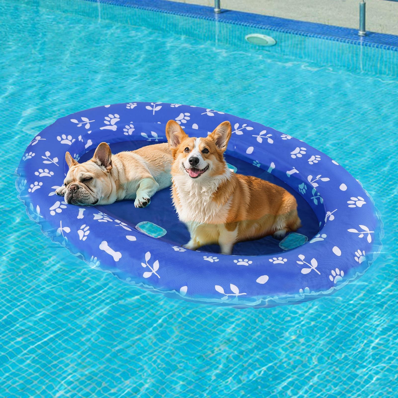Dog Pool Float - 2026 Upgraded Tear Resistant Oxford Stable Support Dog Floatie, Inflatable Summer Doggies Raft Toy for Swimming Pool (up to 45lb)