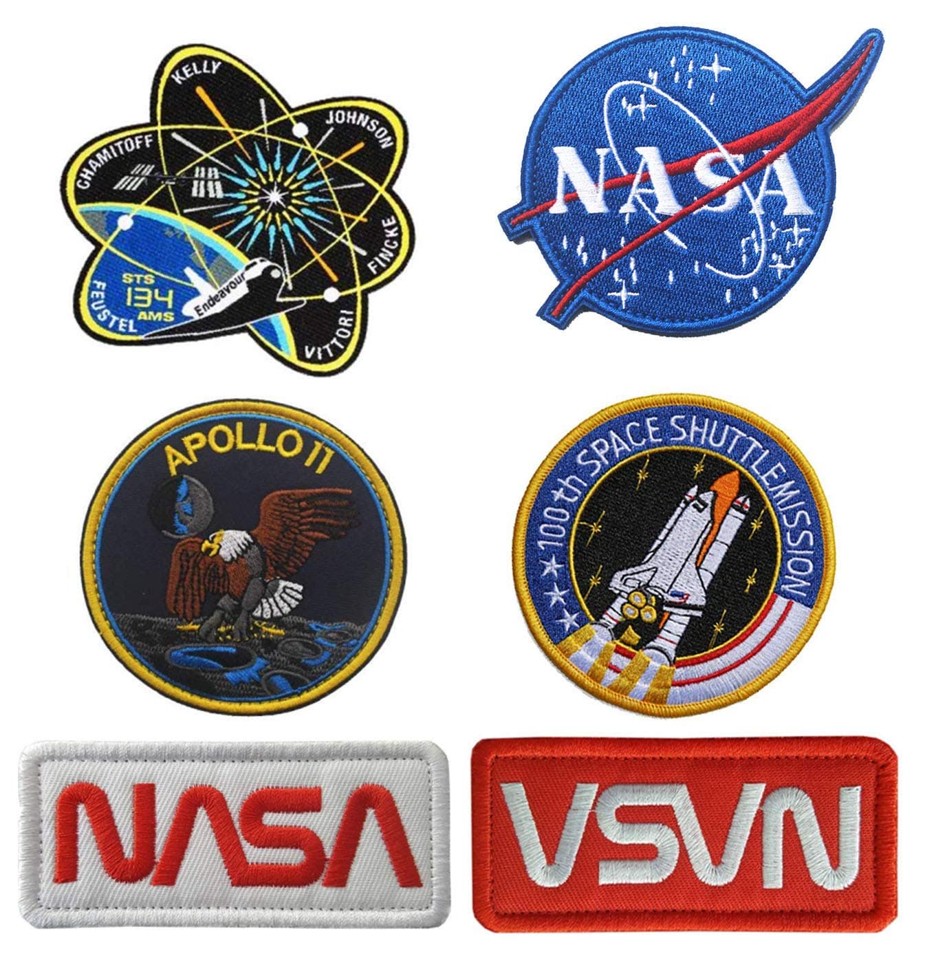 Antrix 6 Pcs NASA Office Logo Apollo 11 Space Shuttle Plan 100th Space Shuttle Mission Hook & Loop NASA Rocket Emblem Badge Patch for Kids Children Students Clothes Backpacks