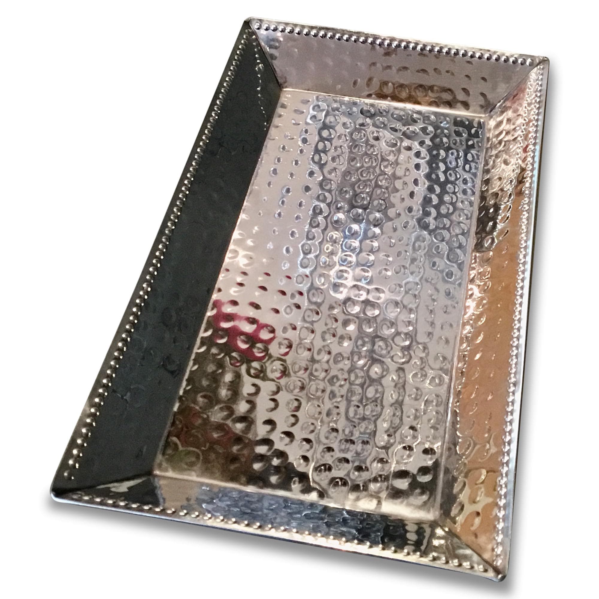 India Handicrafts 71232 Rectangle Hammered Beaded Edge Silver Tone 9.75 x 5.5 Inch Stainless Steel Serving Tray Platter