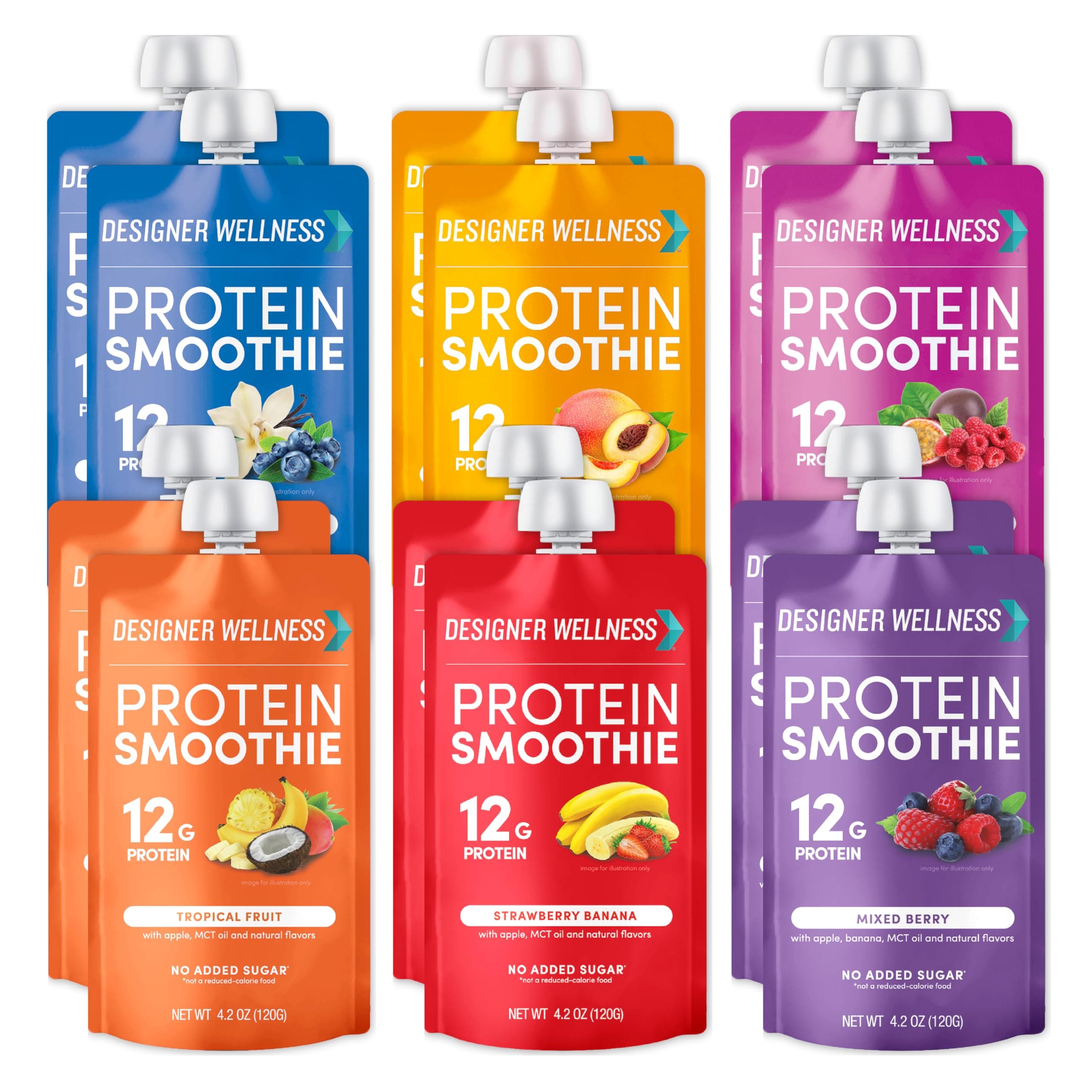 Protein Smoothie, Real Fruit, 12g Protein, Low Carb, Zero Added Sugar, Gluten-Free, Non-GMO, No Artificial Colors or Flavors, Mix Variety, 12 Count