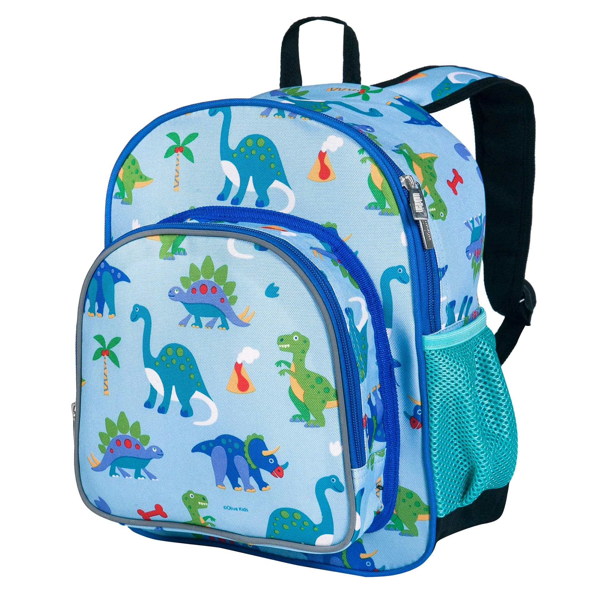 12 Inch Backpack, Includes Insulated, Food-Safe Front Pocket and Side Mesh Water Bottle Pocket, Perfect for Preschool, Daycare, and Day Trips, Olive Kids Design - Dinosaur Land