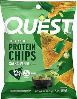 Quest Nutrition Tortilla Style Protein Chips, Salsa Verde, 19g Protein, 4g Net Carbs, Gluten Free, 31.2g (Pack of 12)