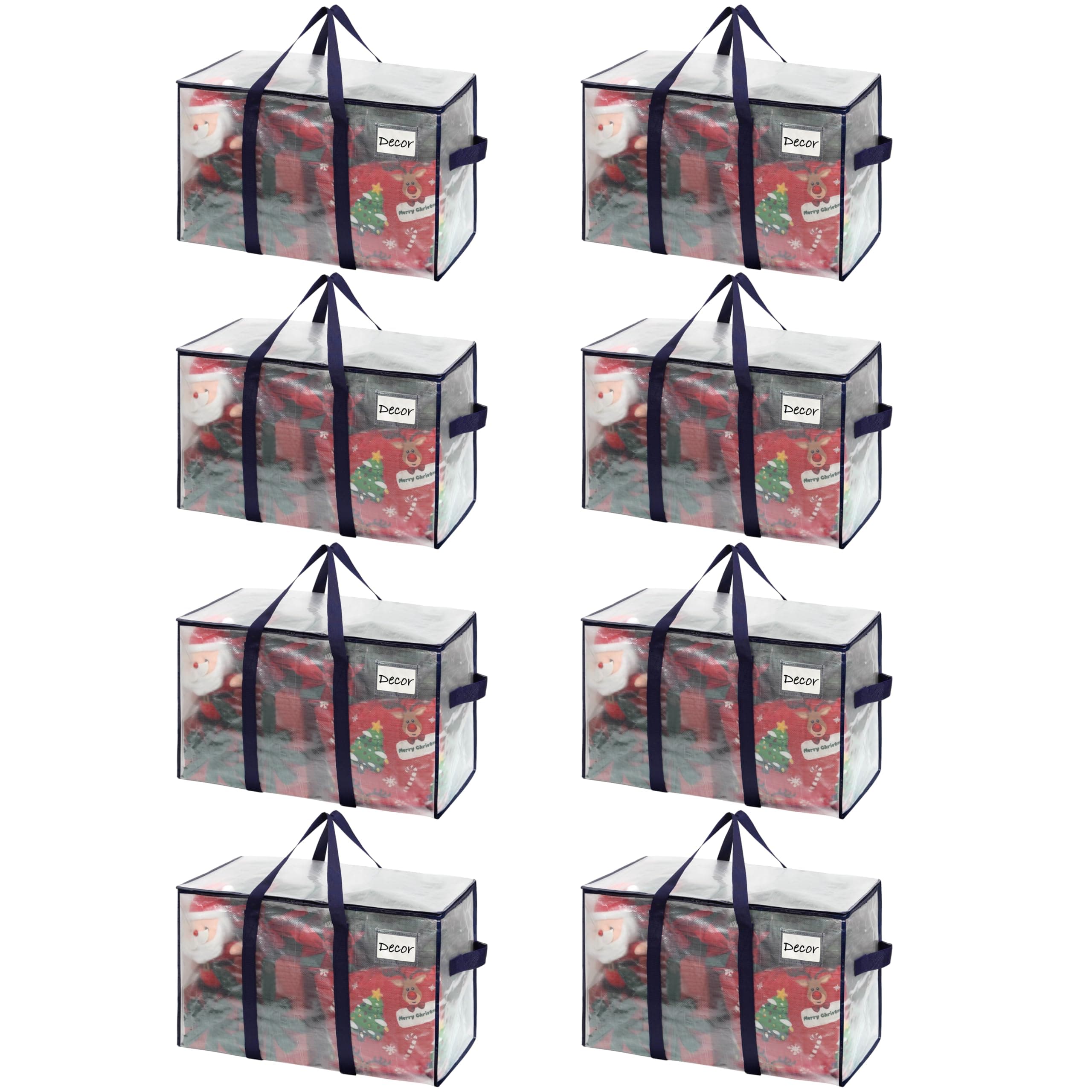 VENO 8 Pack Extra Large Moving Storage Bags with Zips, Heavy-Duty Organizer Tote, Moving Box Alternative, Packing Supply, Clothes Storage Bin, Tag Pocket for Label, Water-Resistant (Clear, 8 Pack)