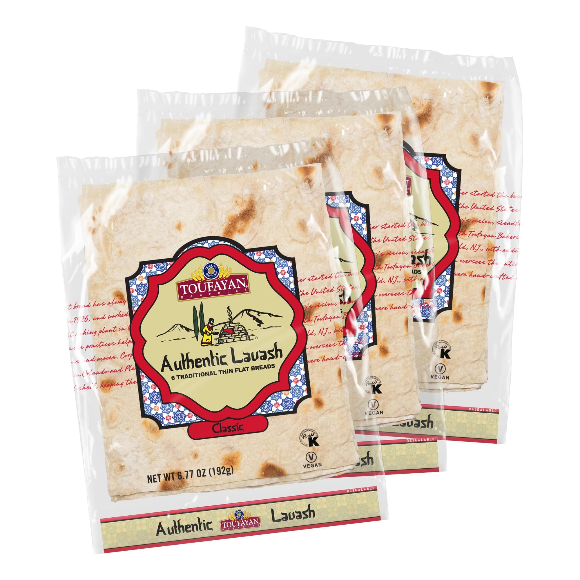 Toufayan Bakeries Authentic Lavash Bread – Traditional Hand-Stretched Thin Flatbread, 3 Pack (18 Total Lavash), Vegan