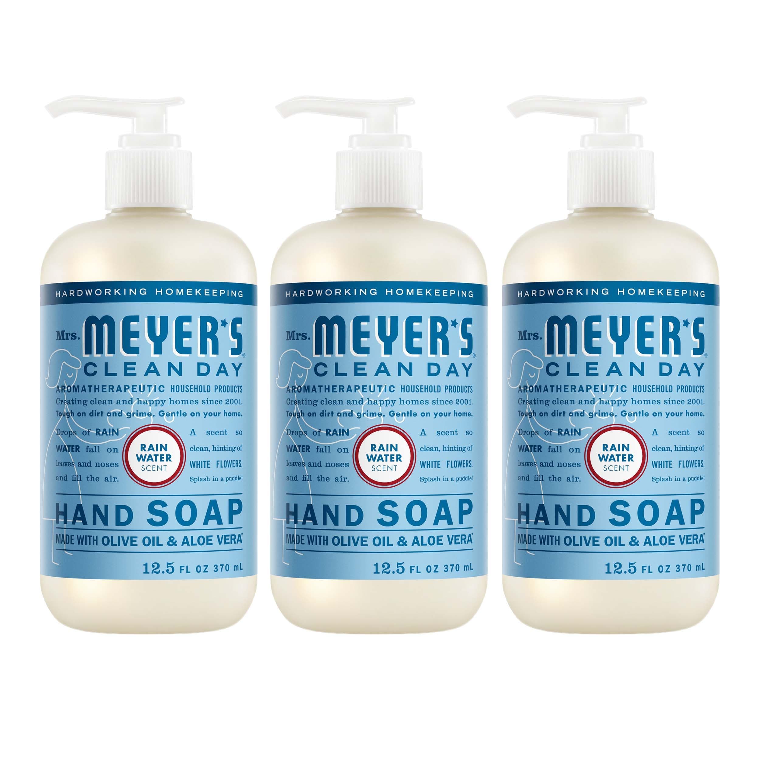MRS. MEYER'S CLEAN DAY Hand Soap, Made with Essential Oils, Biodegradable Formula, Rain Water, 12.5 fl. oz - Pack of 3