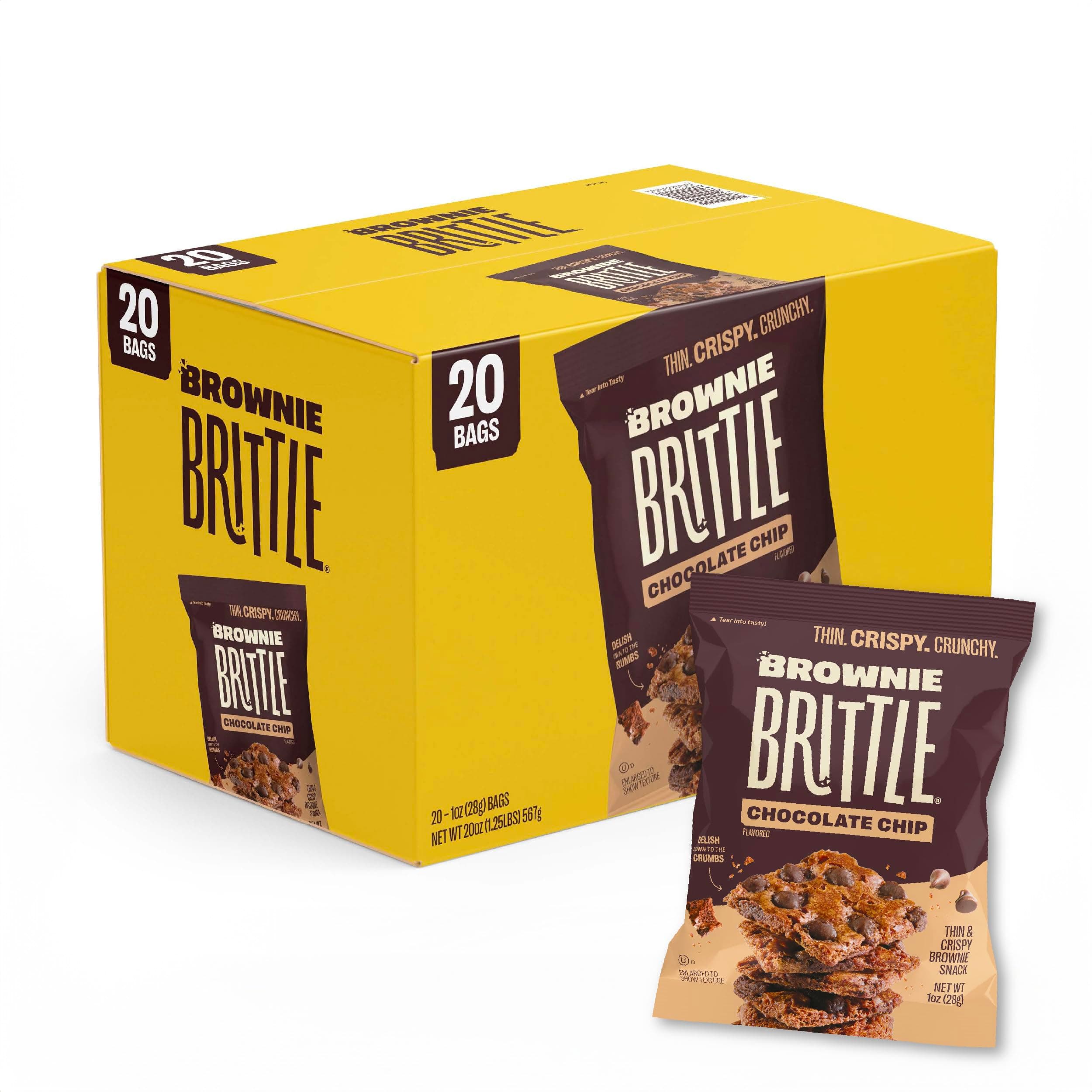 Brownie Brittle – Original Chocolate Chip Thin and Crispy Sweet Snacks (Pack of 20, 1 oz), Rich Gourmet Brownie Bites Dessert