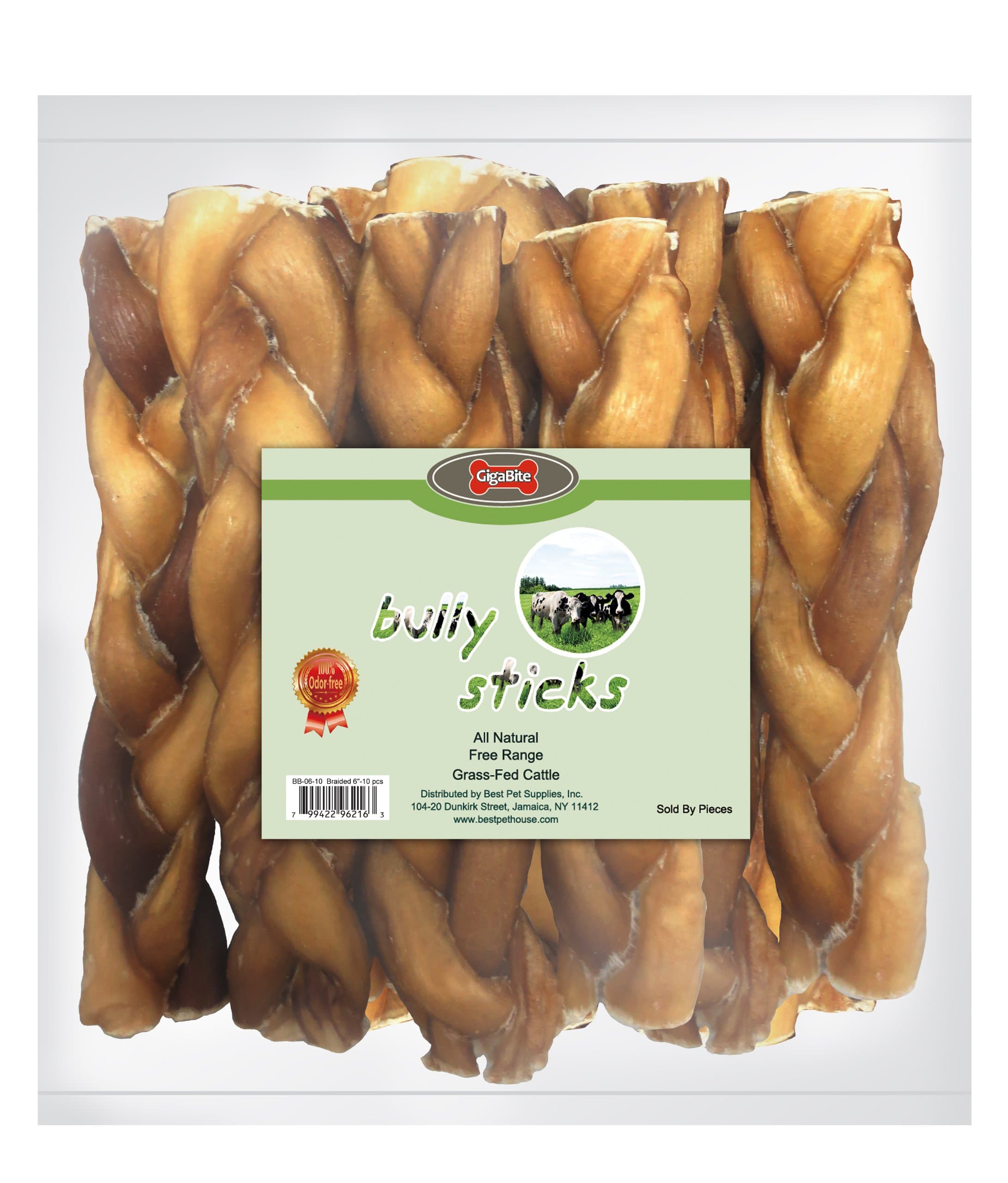 GigaBite 6 Inch Low-Odor Braided Bully Sticks (10 Pack) – All Natural, Free Range Beef Pizzle Dog Treat – by Best Pet Supplies