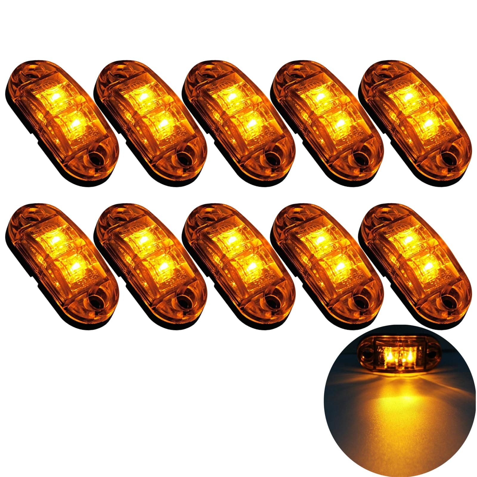 10X 2 LED Side Marker Lights 12/ 24V Trailer Side Lamp Warning Yellow light for Truck RV Caravan