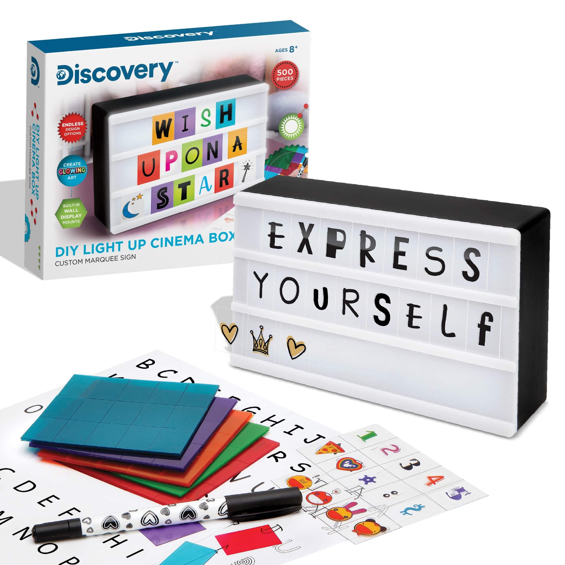Discovery Kids DIY Light Up Cinema Box, Customizable Backlit Message Board with 90 Letters & Emojis and 5 Blank Sheets for Custom Fonts & Images