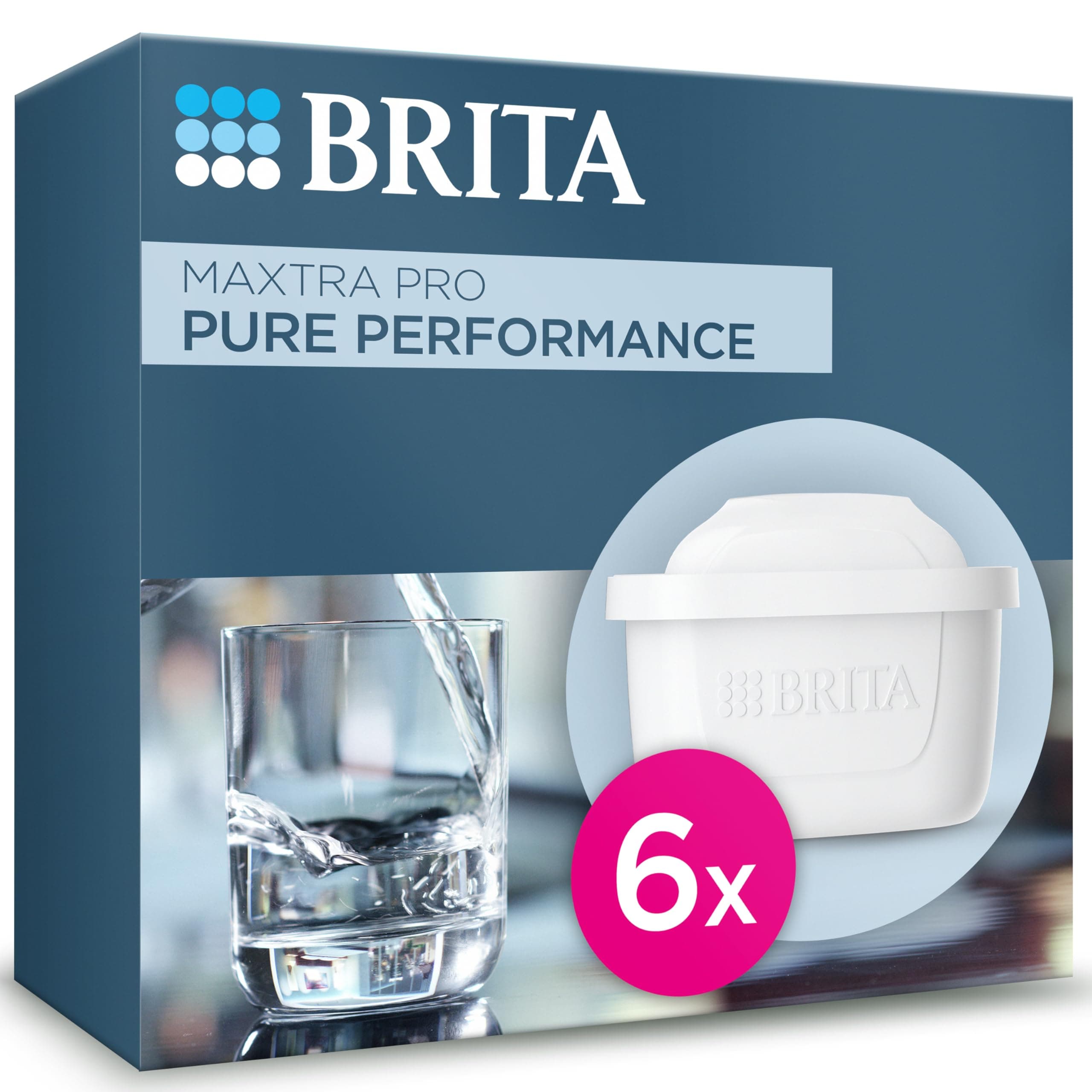 BRITA MAXTRA PRO Pure Performance Water Filter Cartridge - 6 Pack - Original BRITA Refill reducing impurities, Chlorine, PFAS, pesticides and limescale for tap Water with Better Taste