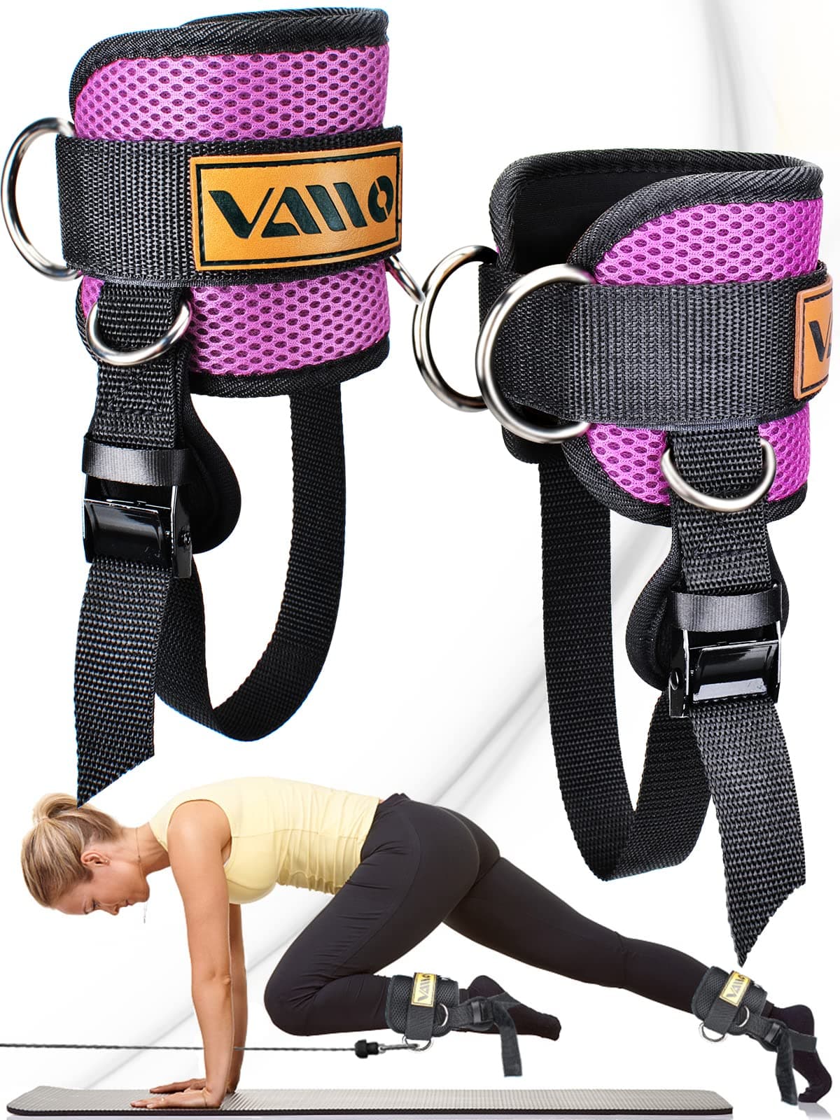 VAIIO Ankle Straps for Cable Machines (Pair) Cable attachments for Gym Set Kickbacks, Glute Workouts, Lower Body Exercises, Adjustable Comfort fit Neoprene, Tone The Legs for Men & Women