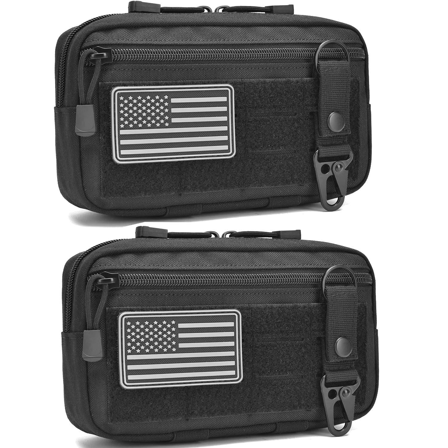 2 Pack Tactical Molle Admin Pouch with US Flag Patch and Keychain - Utility Laser Cut Tactical EDC Tool Pouch Bag Horizontal Modular Pouches Utility Tool Pouch