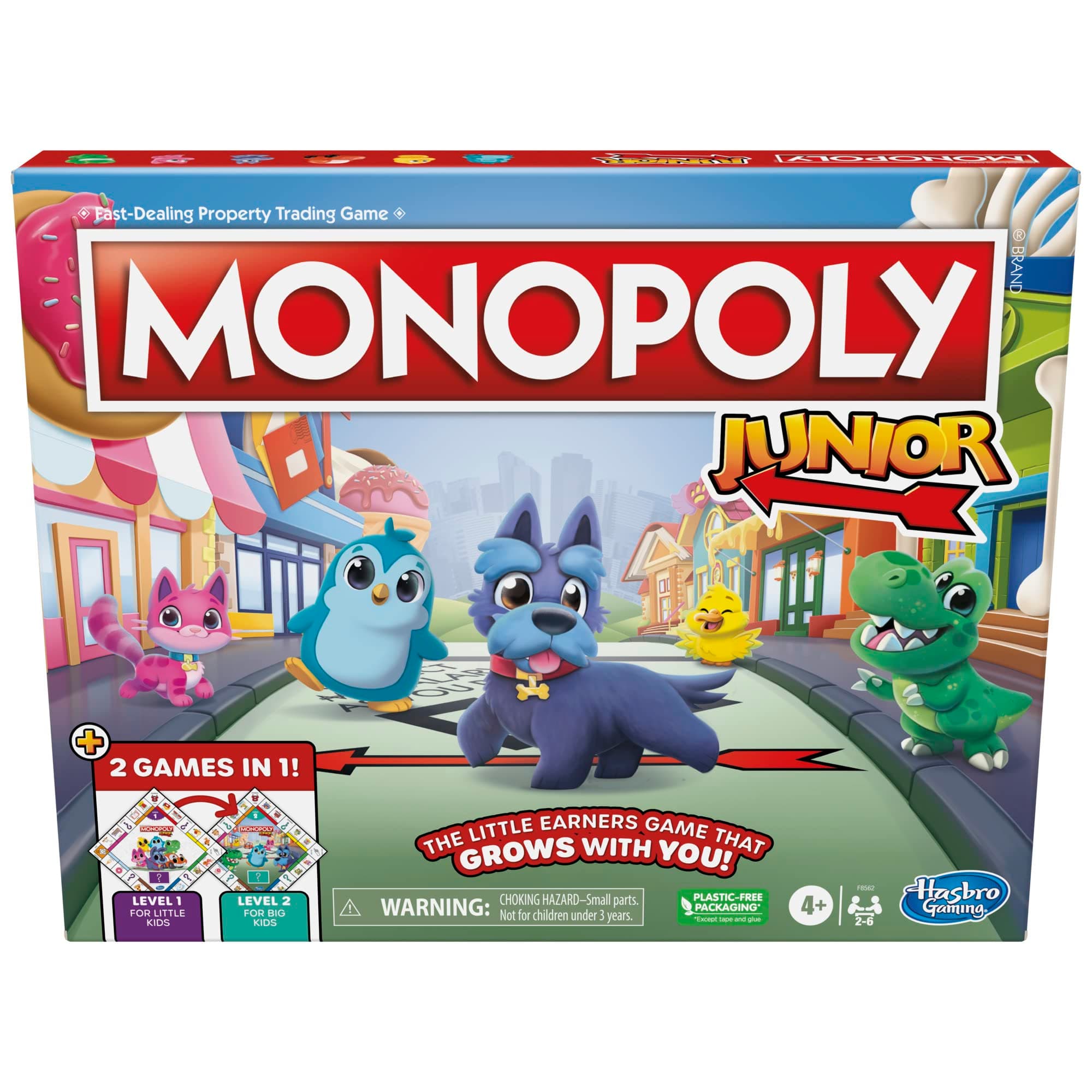 Junior Board Game, 2-Sided Gameboard, 2 Games in 1, Monopoly Game for Younger Kids Ages 4 and Up, Kids Games for 2 to 6 Players