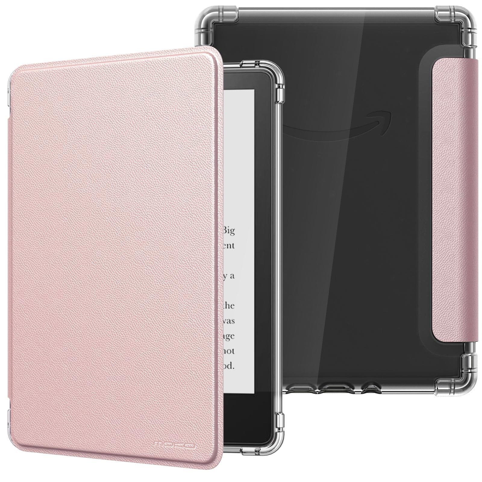 MoKo Case for 6" Kindle (11th Generation-2024/2022 Release), Ultra Clear Soft Flexible Transparent TPU Back Cover Light Shell with Auto Wake/Sleep for Kindle 11th Gen 2022, Rose Gold