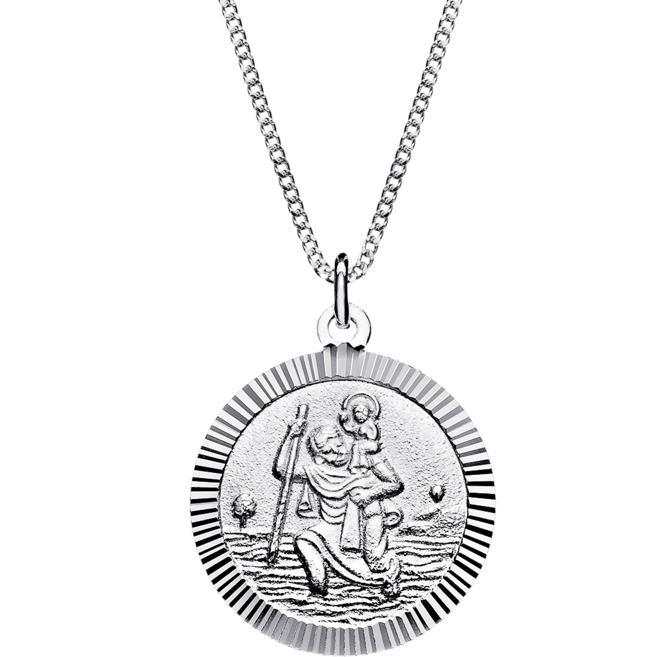 Silver St Christopher Necklace - 925 Sterling Silver Pendant | Double Sided | Holy Christian Travel Protector | Adjustable 16-18" Chain (18mm)