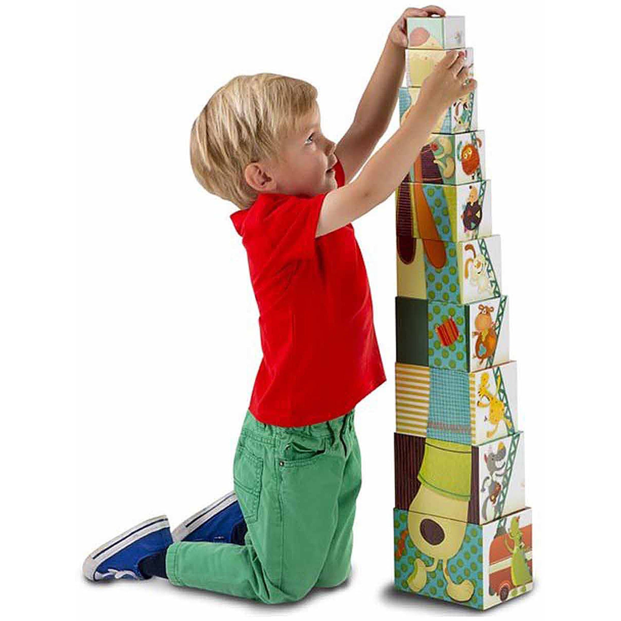 Lilliputiens Jef Building Pyramid - Sturdy Cardboard Nesting & Stacking Blocks with Numbers 1 to 10