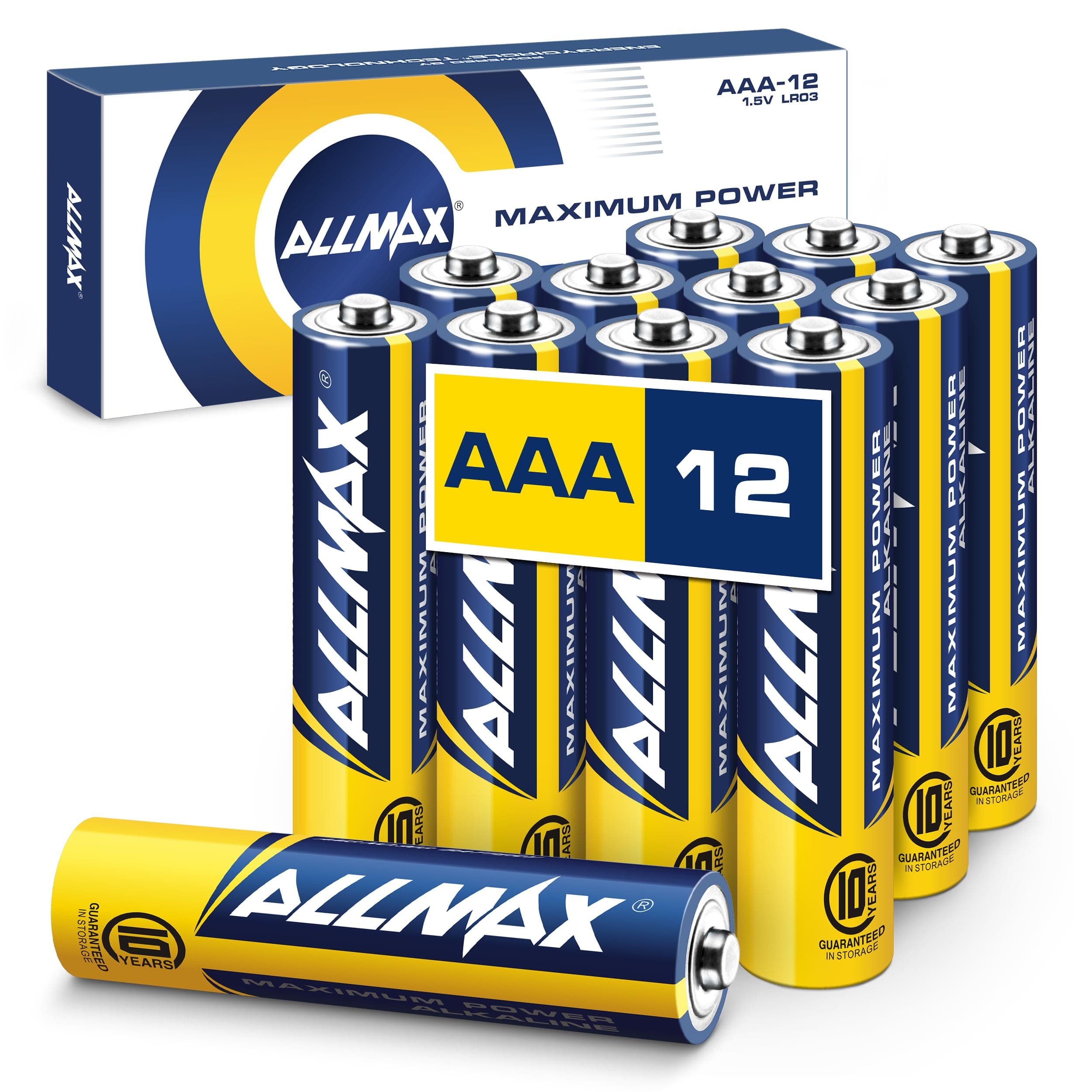 Allmax AAA Maximum Power Alkaline Triple A Batteries (12 Count) – Ultra Long-Lasting, Leakproof Design, 10-Year Shelf Life, Maximum Performance (1.5V)