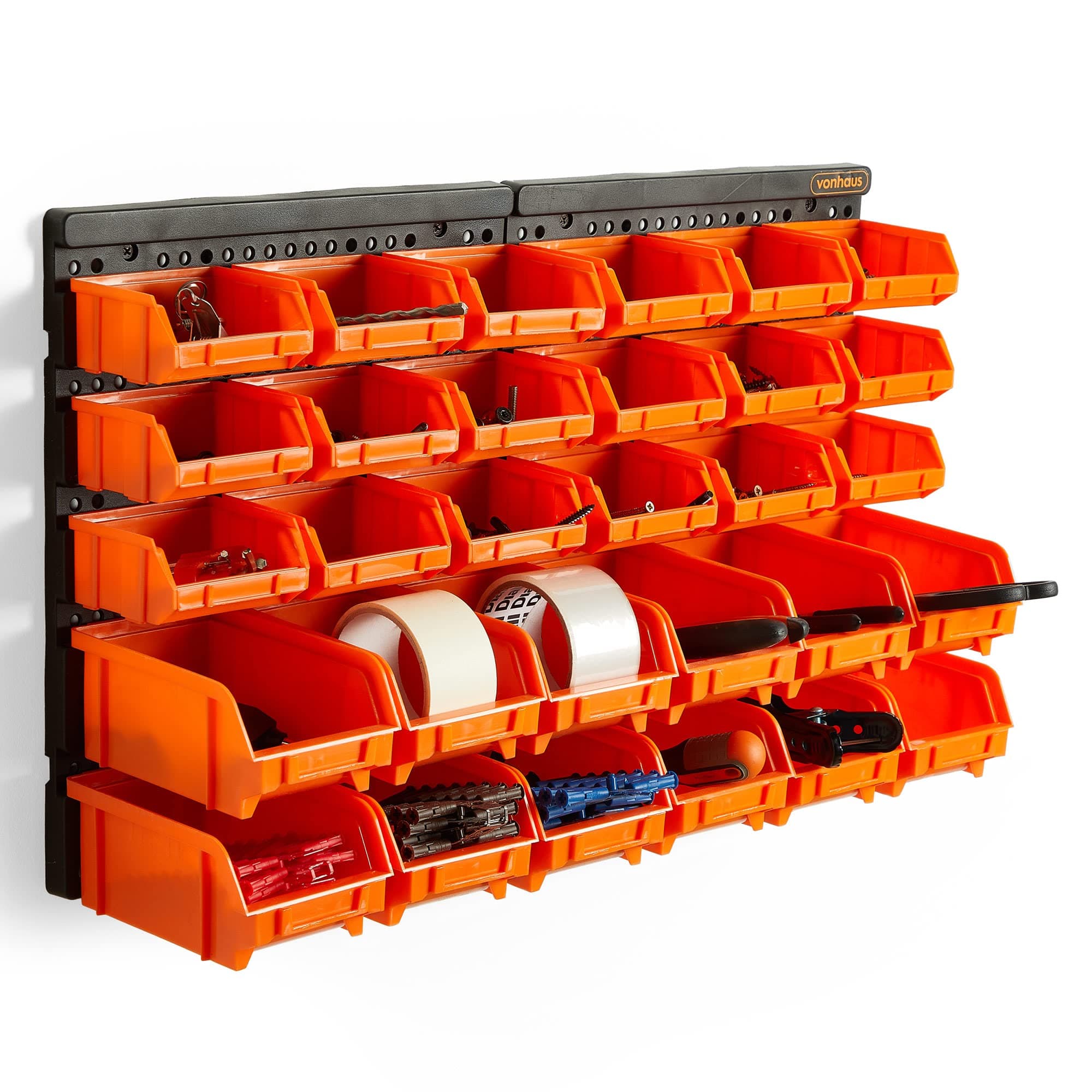 VonHaus Workshop Storage - 30pcs Wall Mount Storage Organiser Bin for Tool Shed, Garage and Workshop - Wall Storage Adjustable Organiser Storage Bins