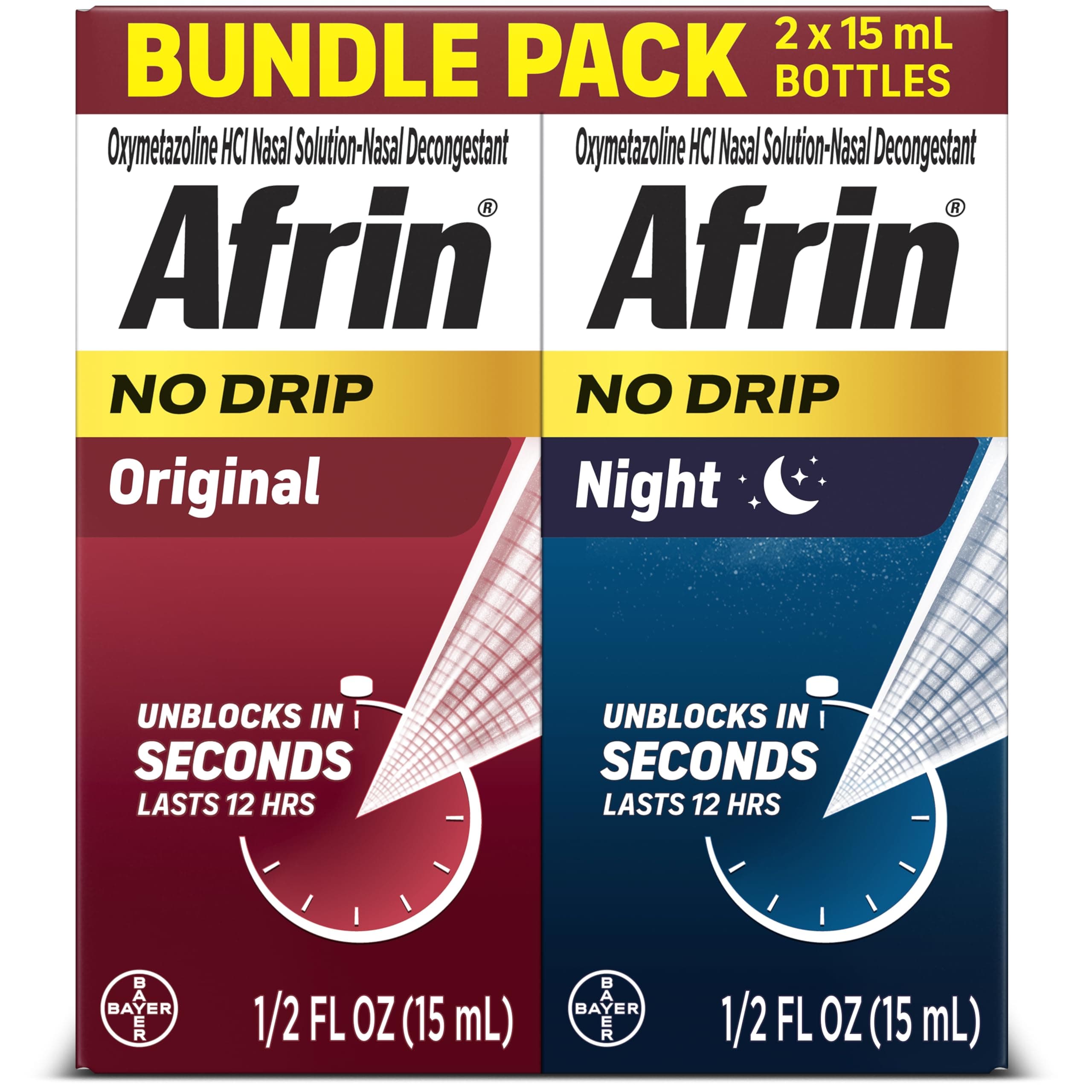 - No Drip Original + Night Nasal Mist Bundle Pack, Non-Drowsy, Fast-Acting Decongestant for Nasal Congestion and Sinus Pressure Relief, Adults and Children 6 and Older, .5 fl oz (Pack of 2)
