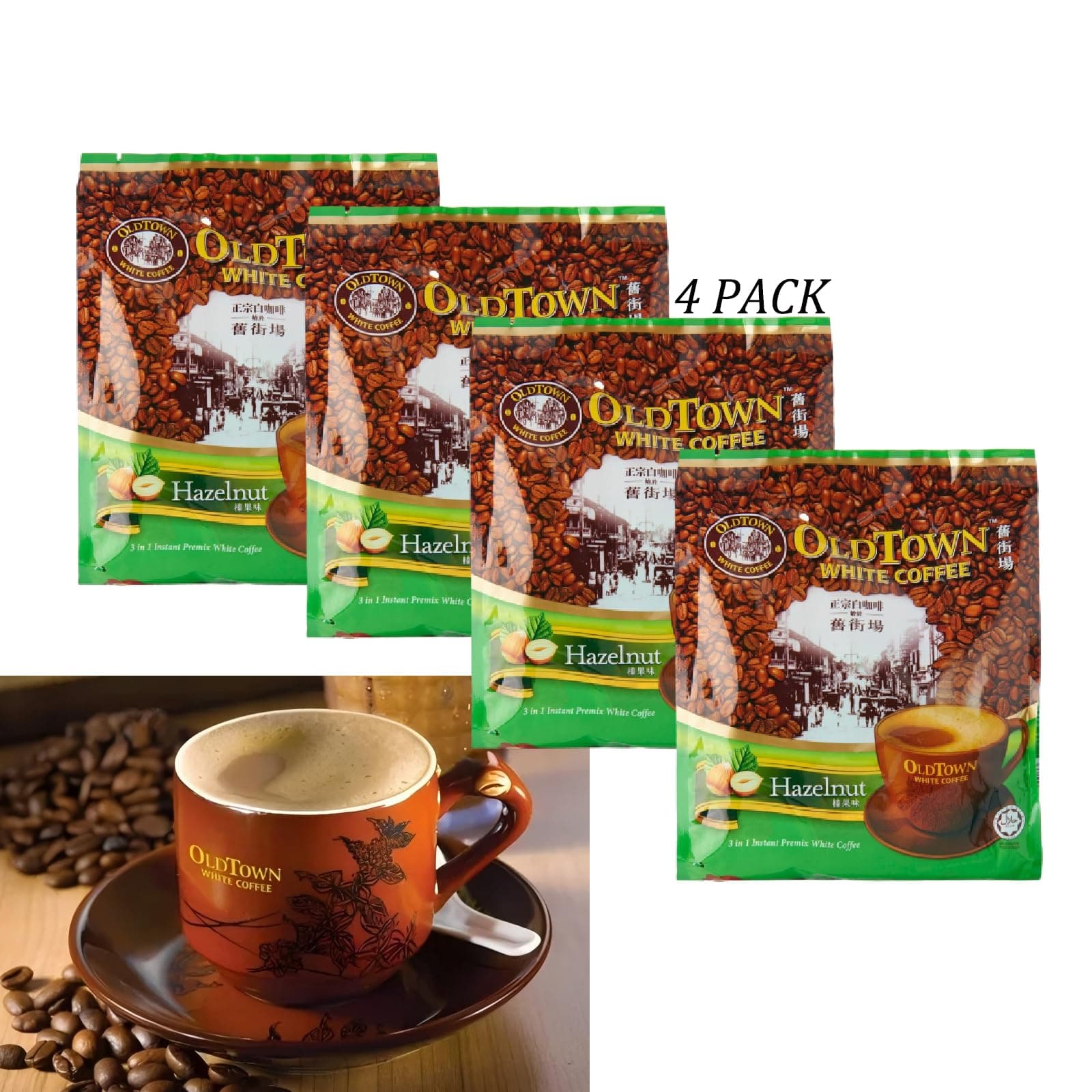 (4 Pack - Classic) Old Town White Instant Premix Coffee,3 in1 Hazelnut Instant Coffee (60 Sticks) Expired Date 09/05/2026