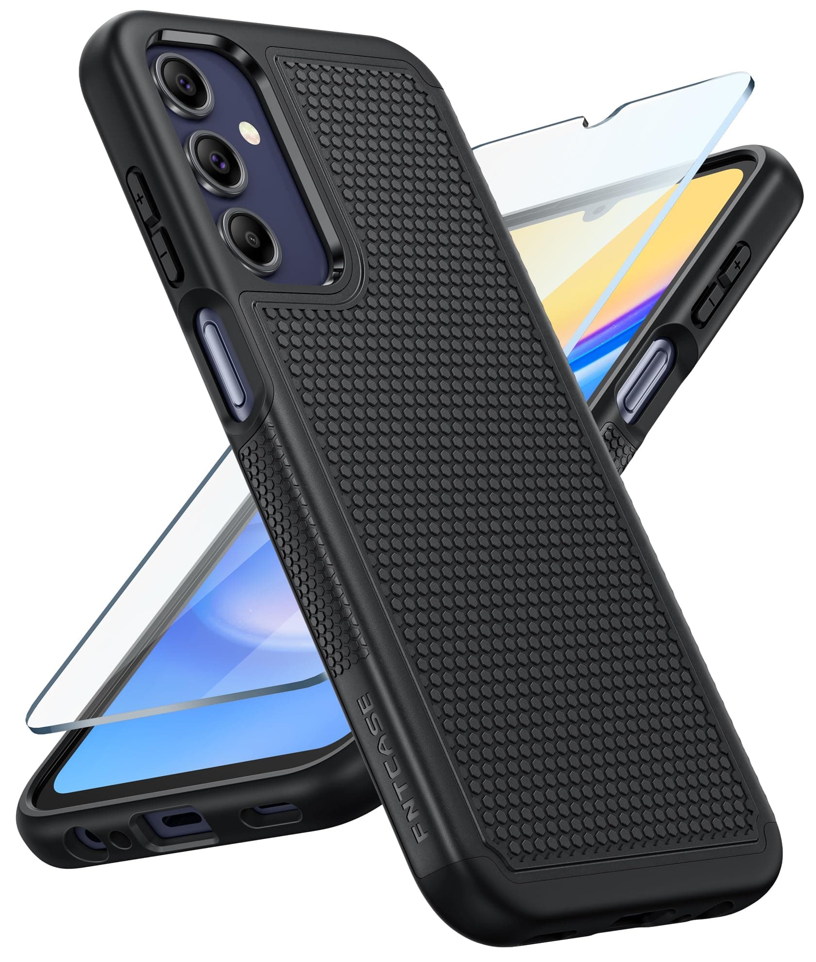 FNTCASE for Samsung A15 Phone Case: Dual Layer Shockproof Drop Protection - Galaxy 4G/5G/LTE 360 Military Grade Protective Mobile Cover Rugged Matte Heavy Duty Slim TPU Black