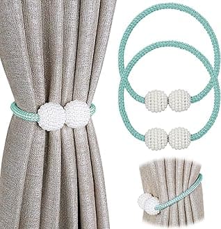 Pinowu Magnetic Curtain Tiebacks Clips (2 Pack) - Window Tie Backs Holders for Home Office Decorative Rope Holdbacks Classic Tiebacks Design (Aqua)