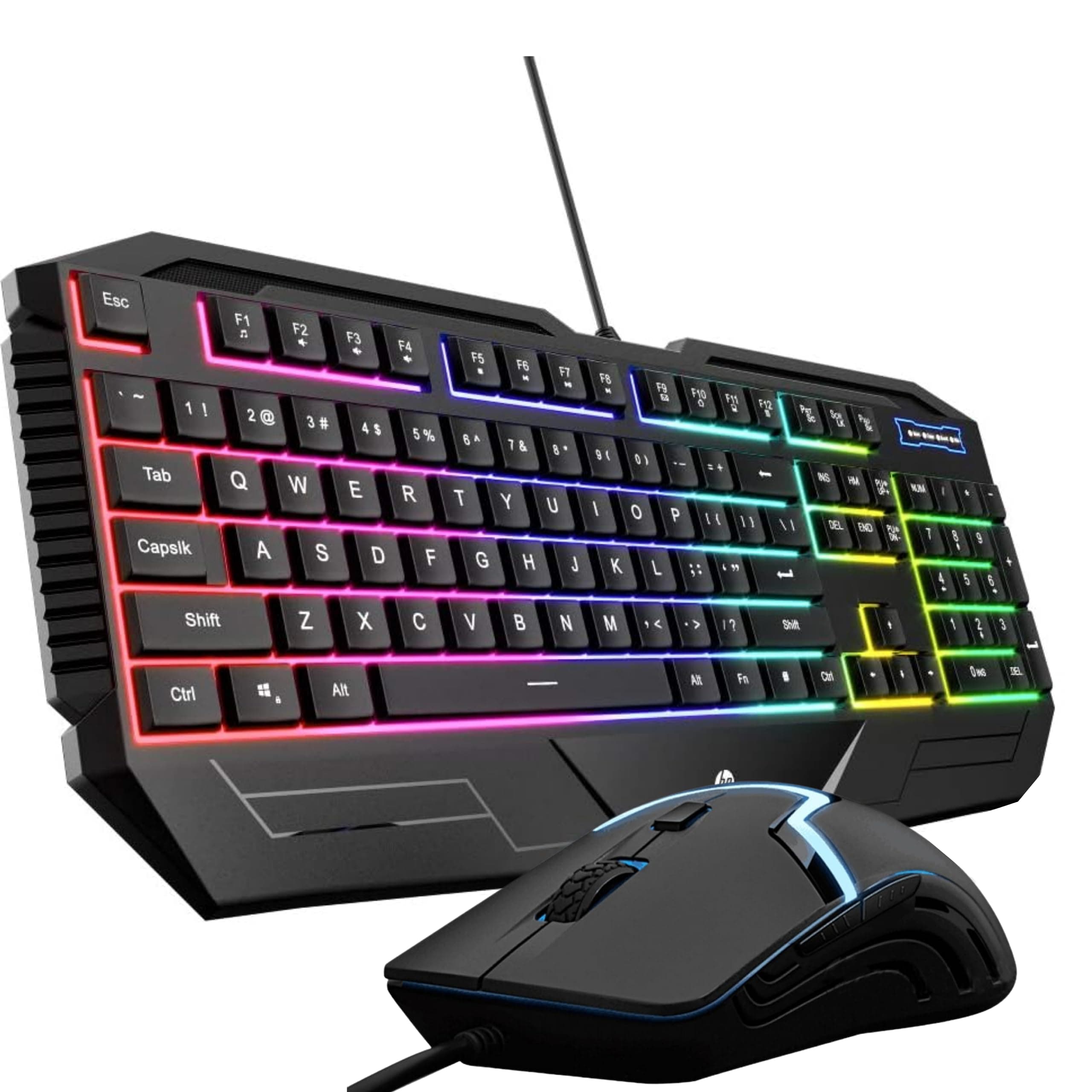 HP Wired Gaming Keyboard and Mouse Combo -Light Up Membrane Keyboard and Gaming Mouse Full-Size Keyboard with RGB Rainbow Backlit and Anti-Ghosting Keys, Adjustable Mouse for PC, Computer and Laptop