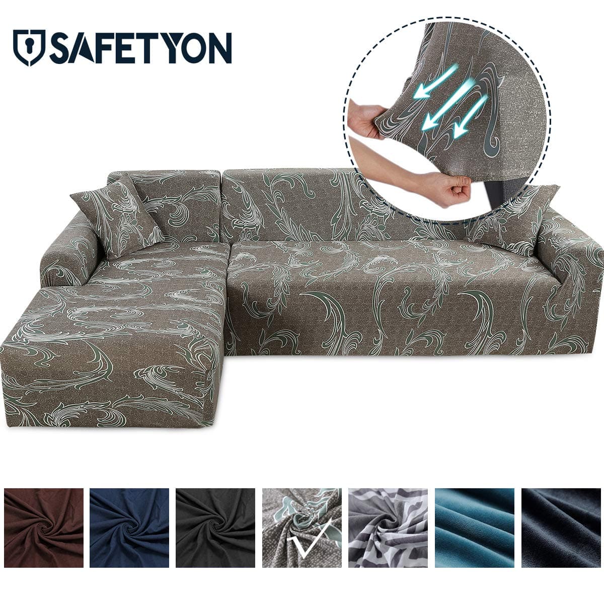 Sand Sofa Slipcover Elastic Sofa Cover Sets L Shape Stretch Furniture Cover Pet Dog Sectional/Corner Couch Covers Thin Velvet L-Type Flexible Sofa Cover 3-seat +3 seat (Taupe)