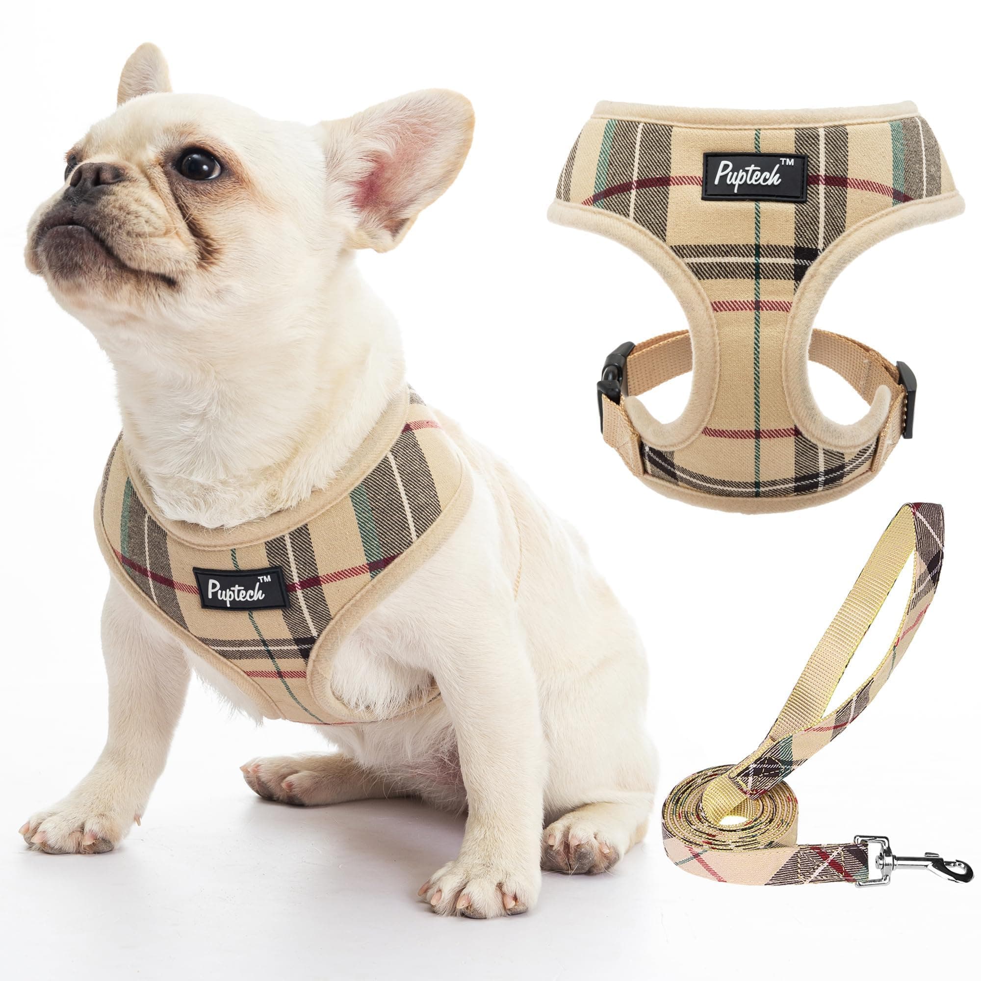 PUPTECK Soft Mesh Dog Harness Small Sized and Leash Set Pet Puppy Cat Comfort Padded Vest No Pull Harnesses, Beige, S