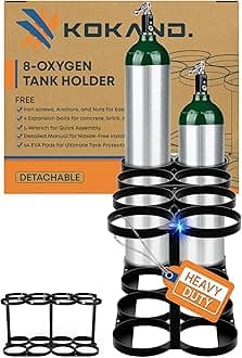 Premium Quality Detachable Oxygen Tank Holder (8) for E, D, M9/C Size Cylinders - Heavy Duty Metal Storage Rack - Portable Oxygen Tank Carrier for Travel & Vehicle Use (Black) (4.5" Wide Slots)