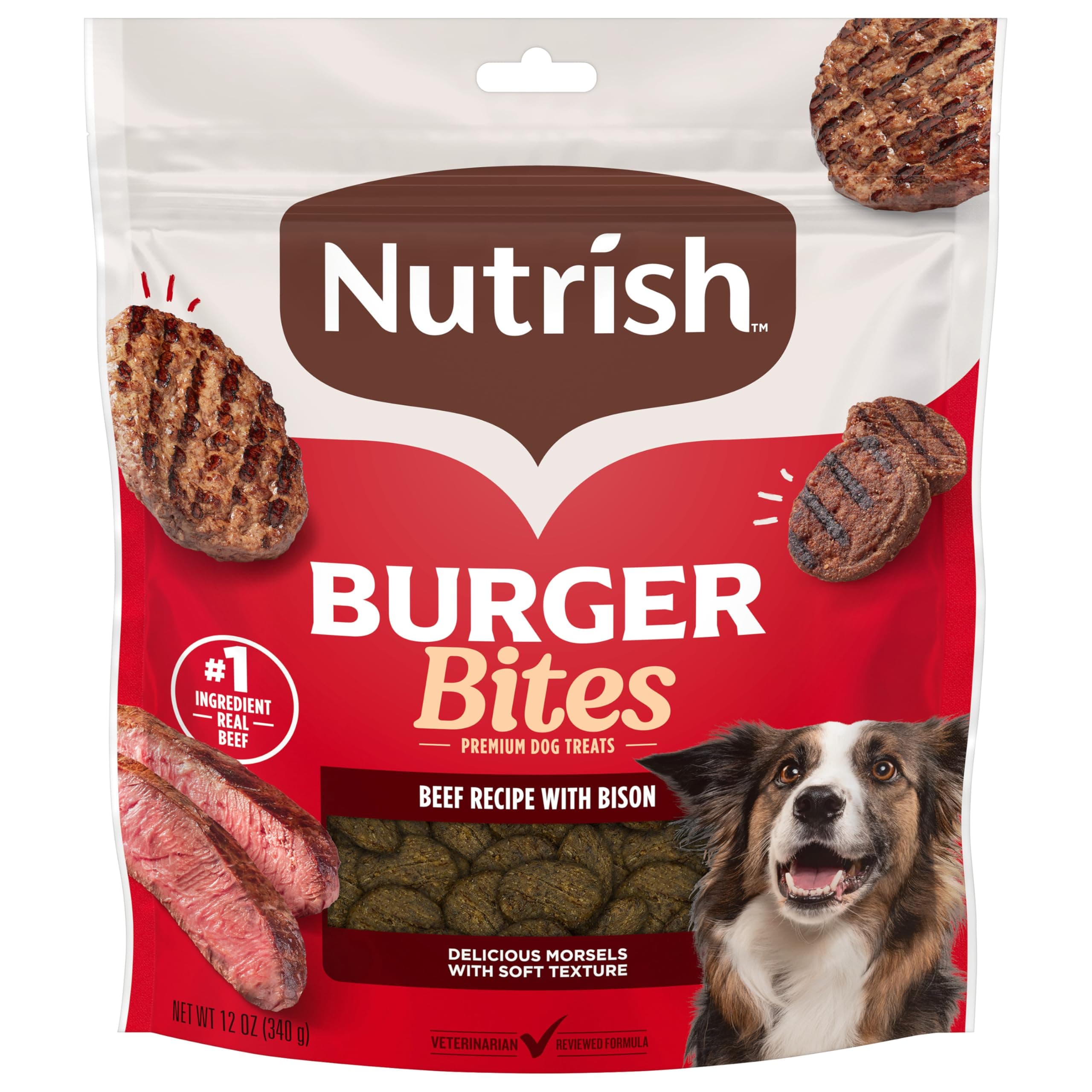 Beef Burger with Bison , 12 oz. Bag : Rachael Ray Nutrish Real Meat Dog Treats