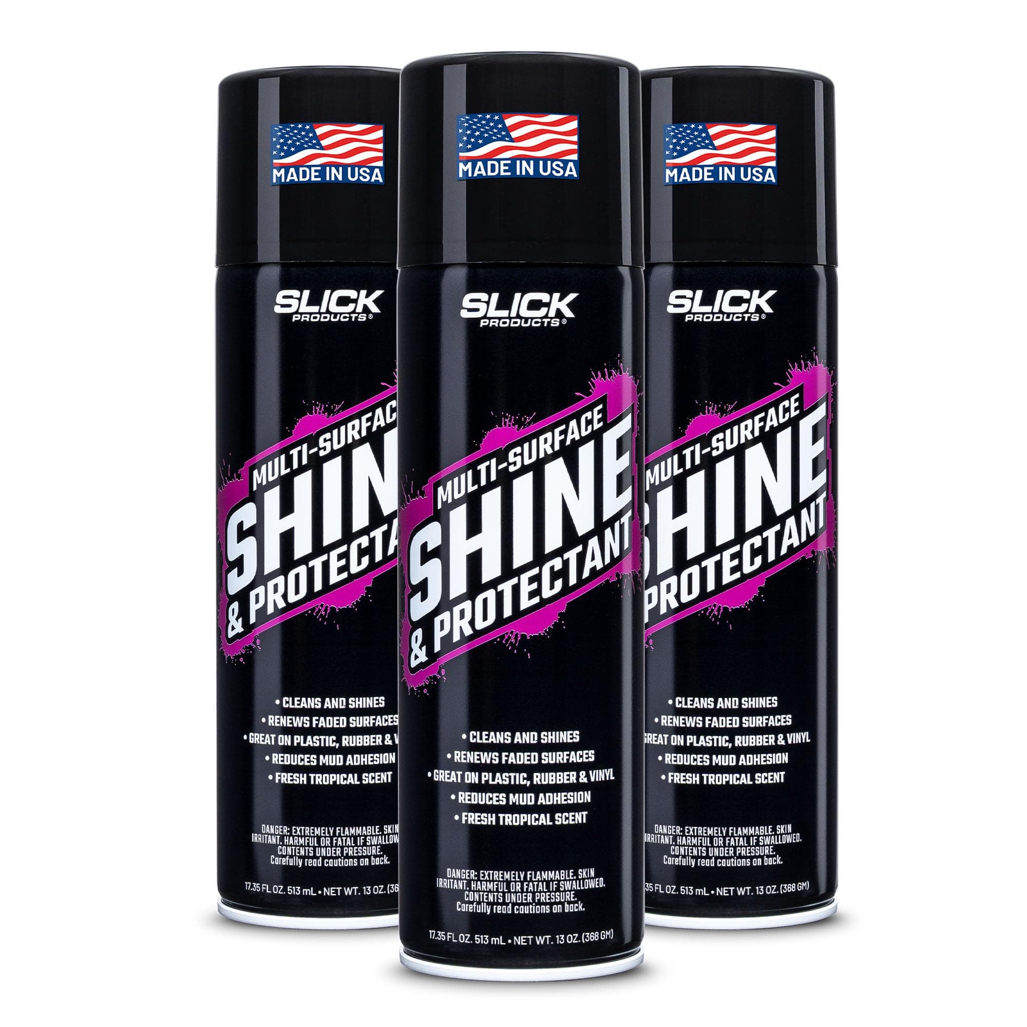 Slick Products Shine & Protectant Spray 17.35 FL OZ. - High Gloss Clear Coating Renew Vinyl, Plastic, Rubber, Trim, Tire, Car, Truck, Motorcycle, Dirt Bike (3-Pack)
