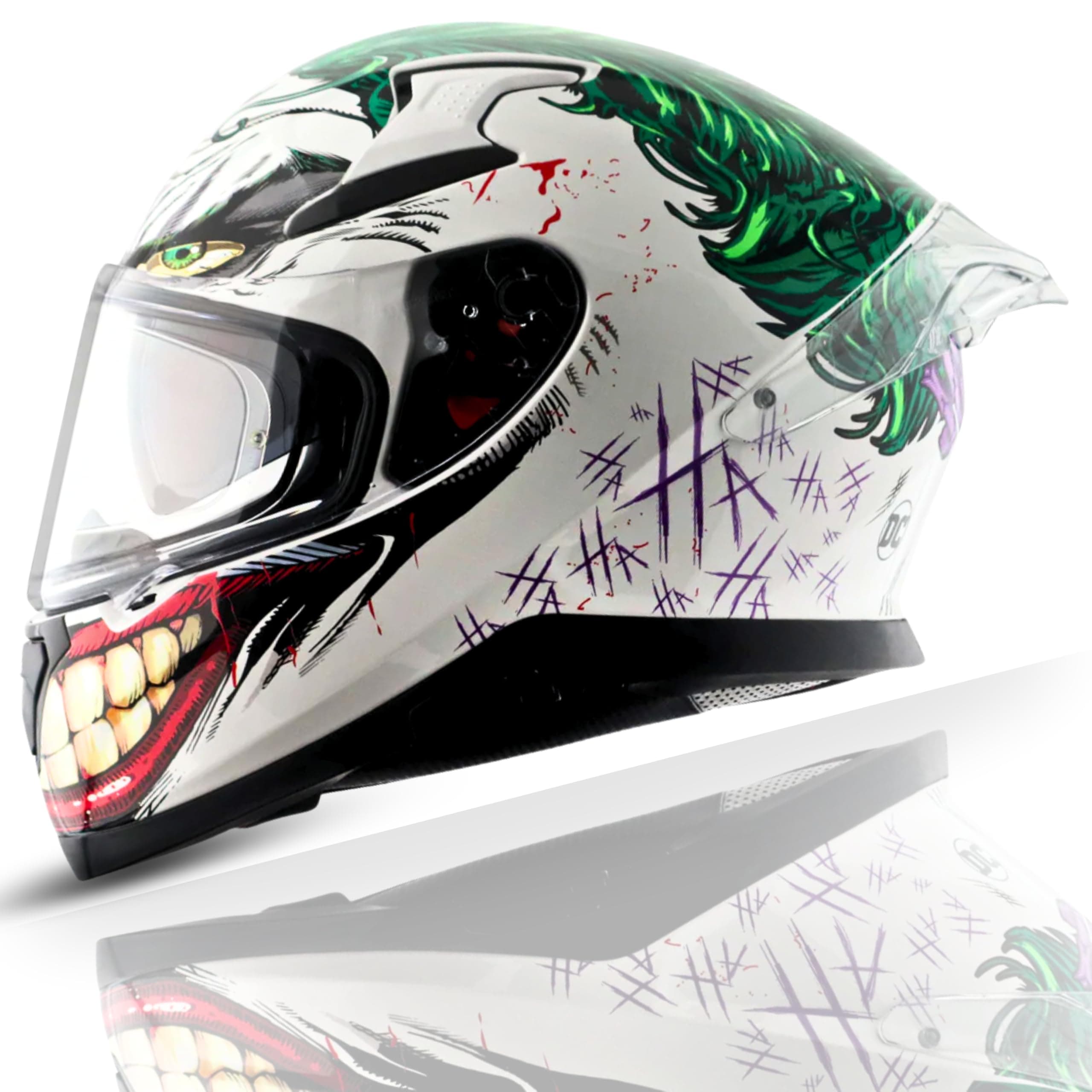 Apex Dc Joker ISI ECE DOT Certified Full Face Dual Visor Helmet for Men and Women with Pinlock Fitted Outer Clear Visor and Inner Smoke Sun Visor (with Extra Irridium Blue Visor) White Green(L)
