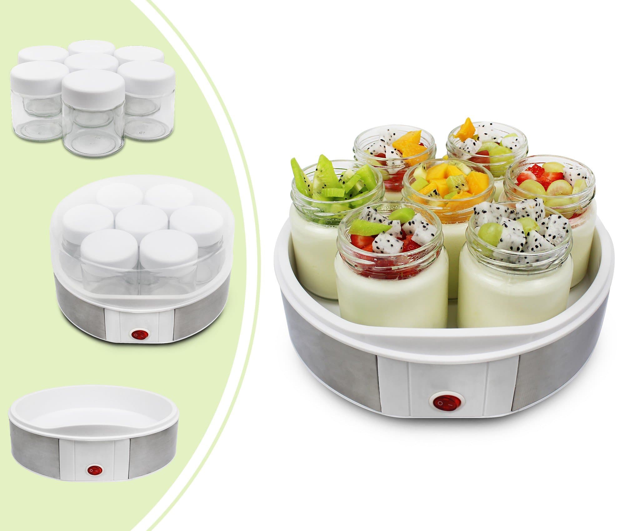 Leogreen - Yoghurt Maker, Machine for Home Made Yogurt, 7 Jars, 9.1 x 9.1 x 4.7 inch, White, Capacity per jar: 0.21 L